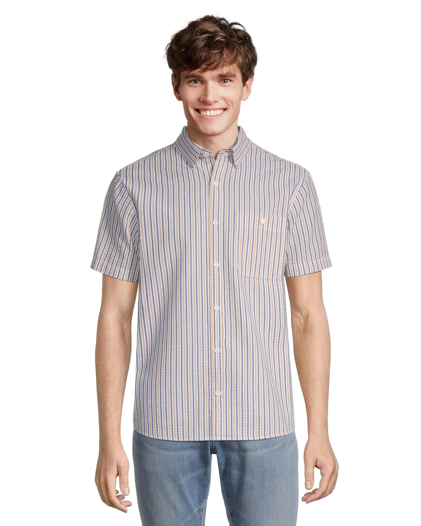 Denver Hayes Men's Premium Seersucker Modern Fit Short Sleeve Shirt