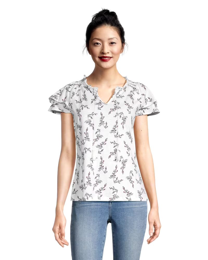 Denver Hayes Women's Floral Print Cap Sleeve Blouse
