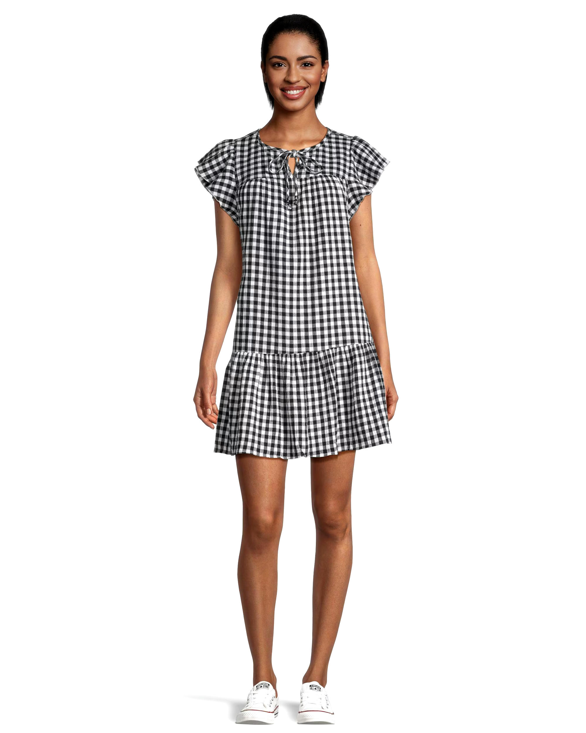 Denver Hayes Women's Relaxed Fit Double Gauze Flutter Sleeve Dress