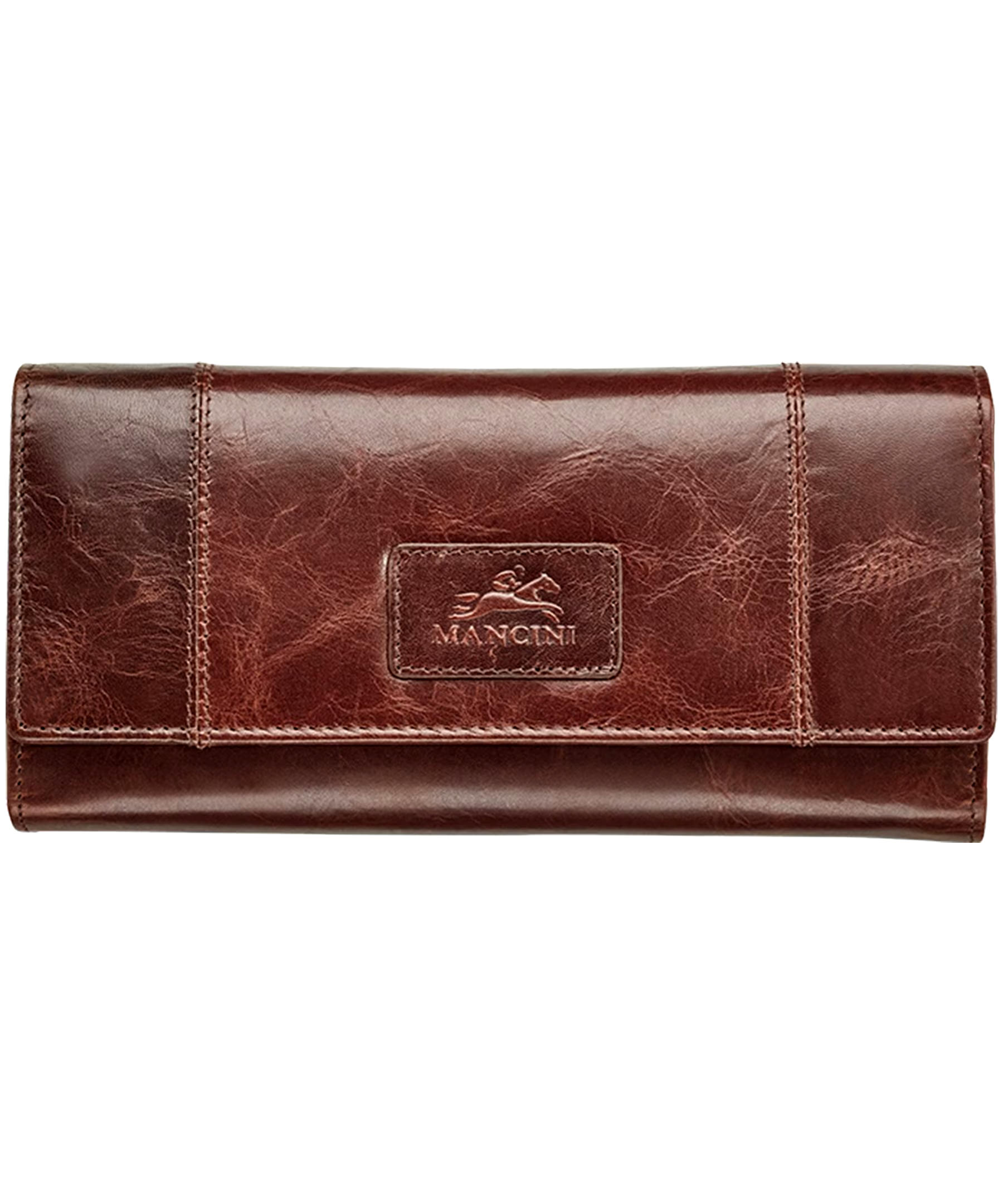 Mancini Leather Goods Women's Casablanca RFID Secure Trifold Wallet Brown