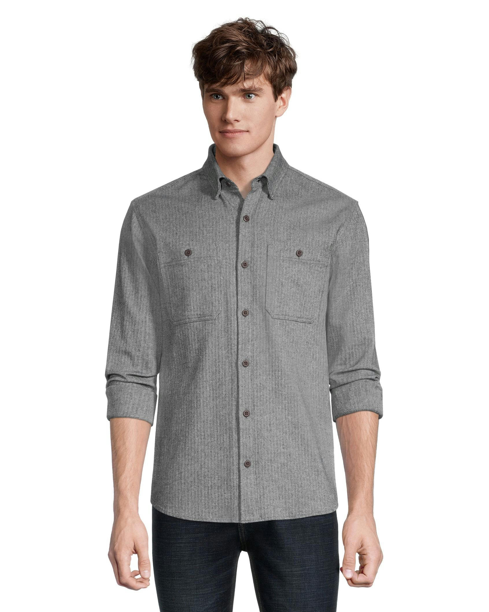 Denver Hayes Men's Premium Modern Fit Stretch Herringbone Shirt