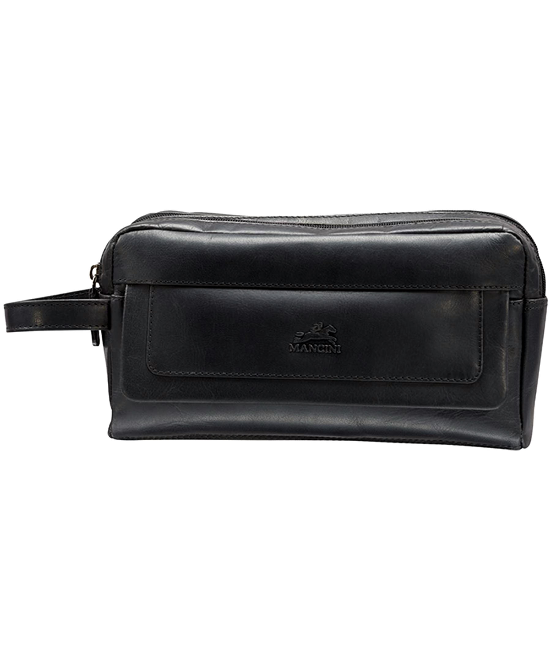 Mancini Leather Goods Men's Buffalo Double Zip Toiletry Kit Black