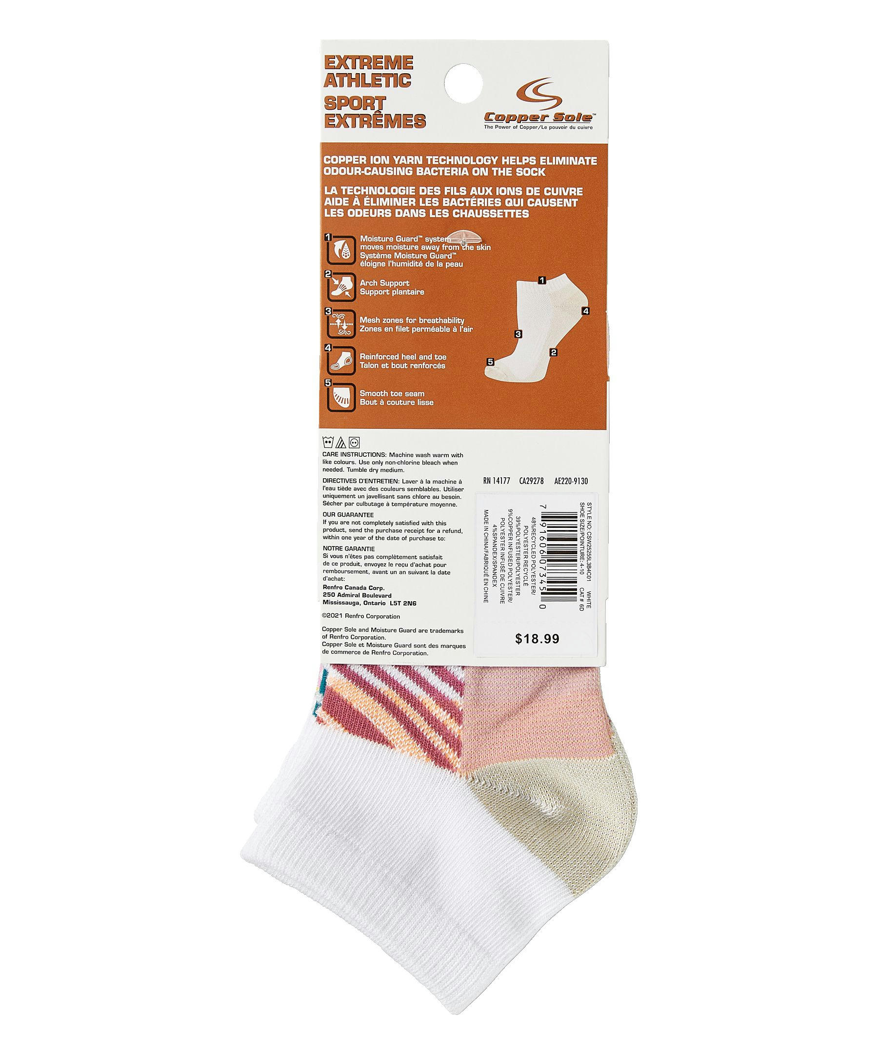 Copper Sole Women's 3 Pack Extreme Athletic Low Cut Socks