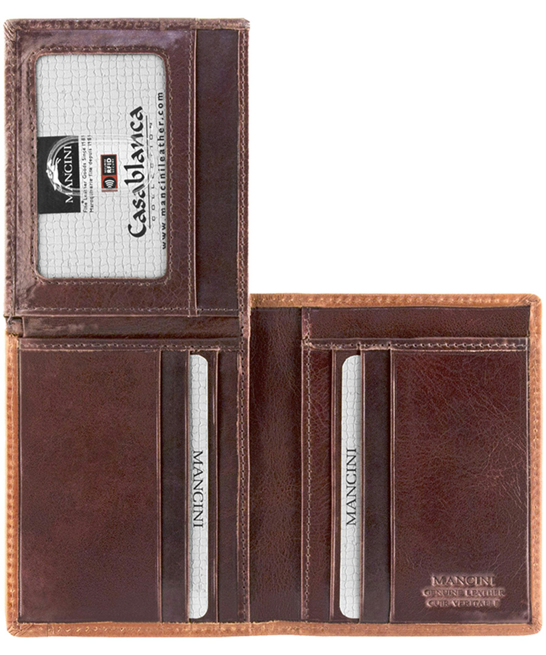 Mancini Leather Goods Men's Casablanca RFID Secure Vertical Wing Wallet Black