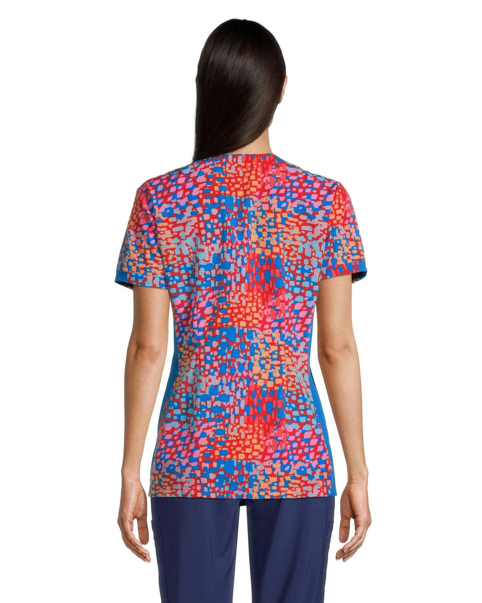 Scrubletics Women's V-Neck Kangaroo Pocket Printed Scrub Top