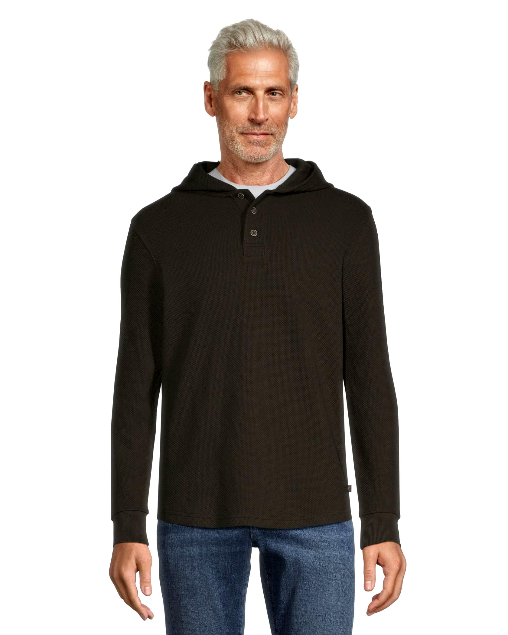 Denver Hayes Men's Long Sleeve Texture Knit Hooded Popover Henley