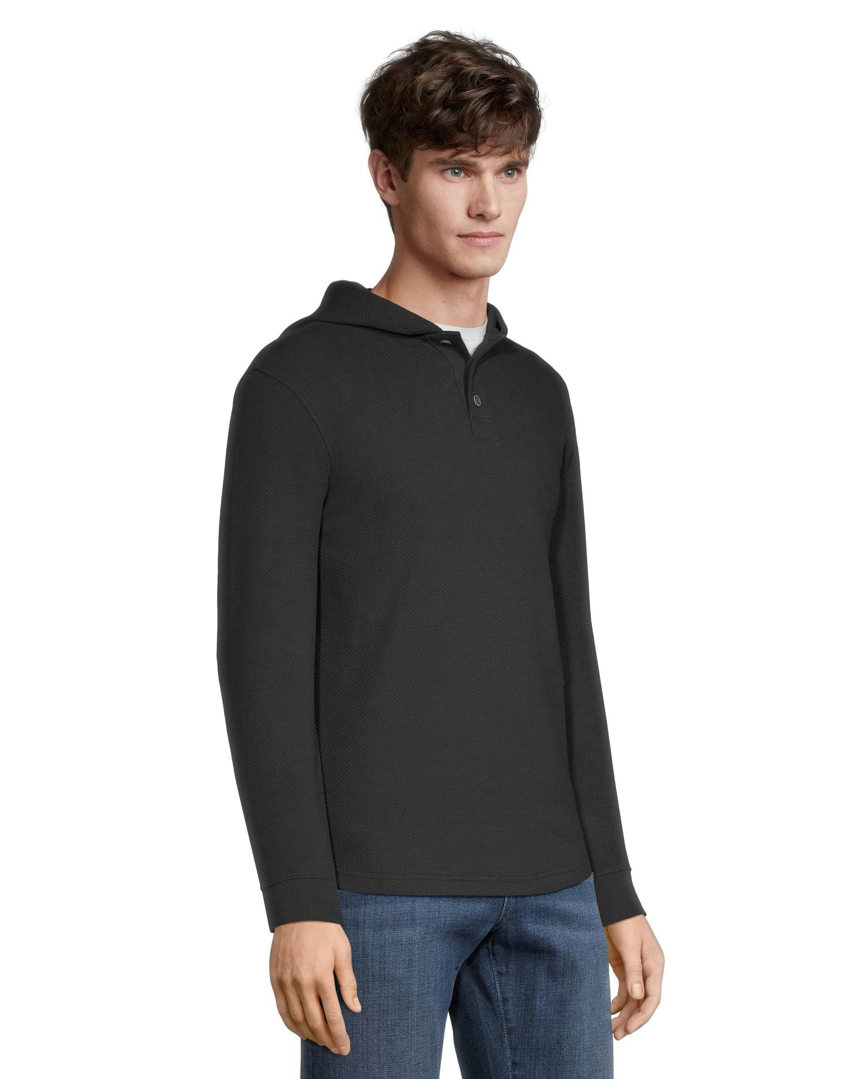 Denver Hayes Men's Long Sleeve Texture Knit Hooded Popover Henley