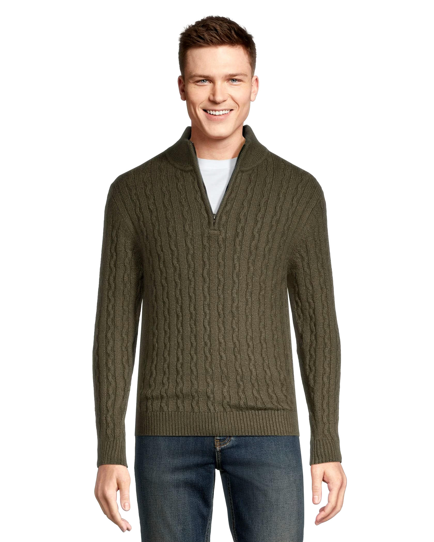 Denver Hayes Men's Cable Stitch Quarter Close Mock Neck Sweater