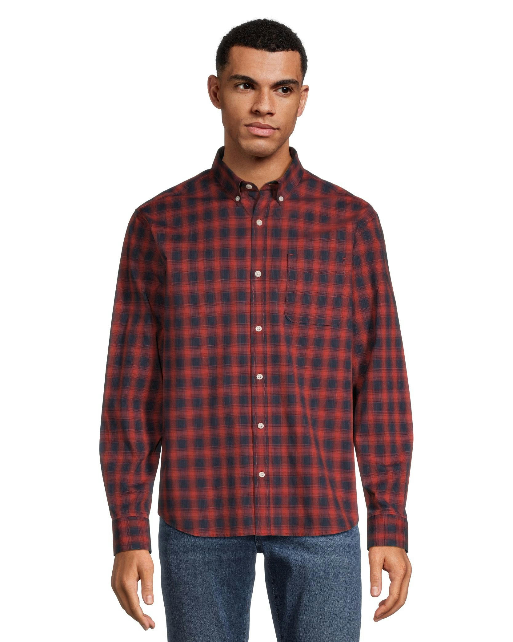 Denver Hayes Men's Long Sleeve Classic Fit Plaid Shirt