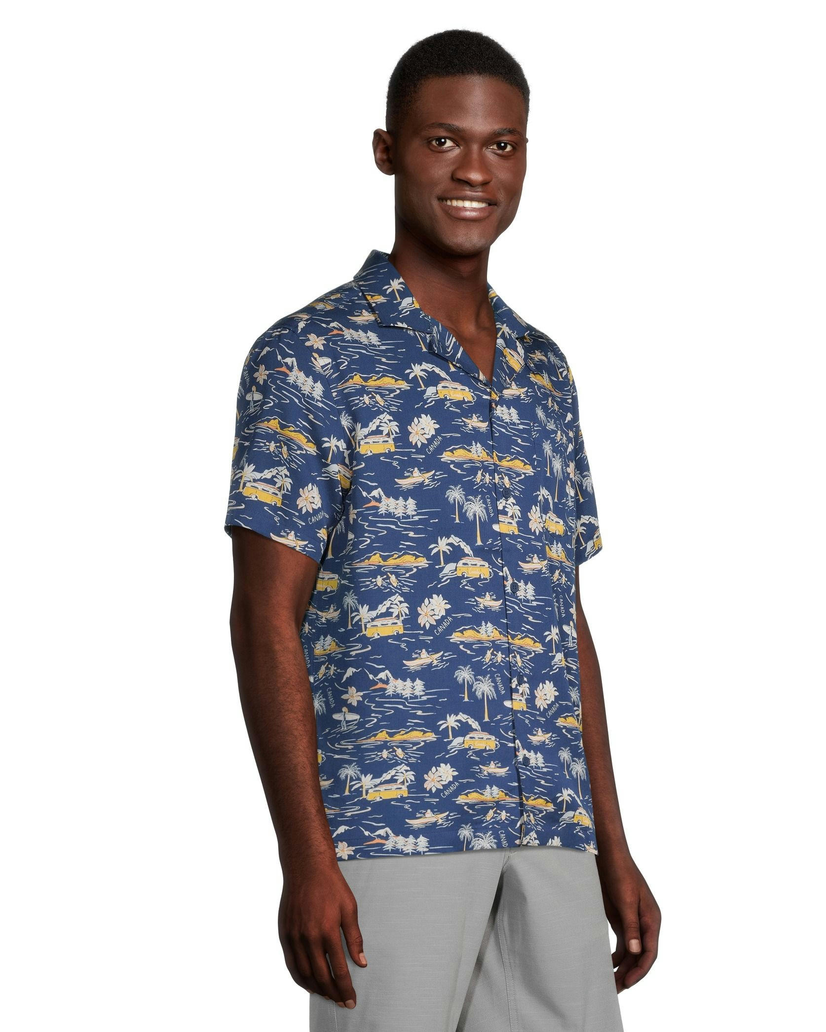 FarWest Men's Modern Fit Short Sleeve AOP Camp Collar Shirt