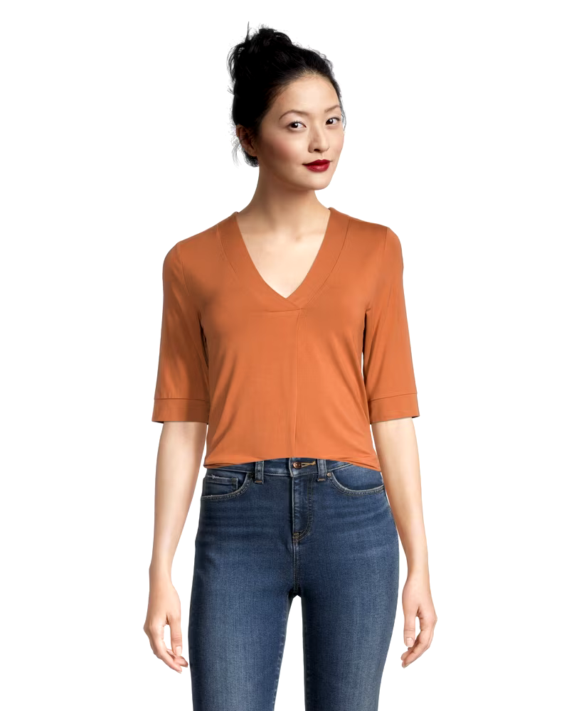 Denver Hayes Women's Pleat Detail Relaxed Fit V-Neck Top