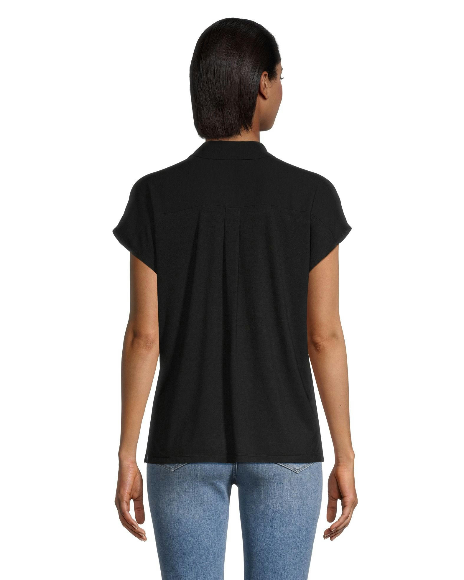 Denver Hayes Women's V-Neck Double Layer Short Sleeve Blouse