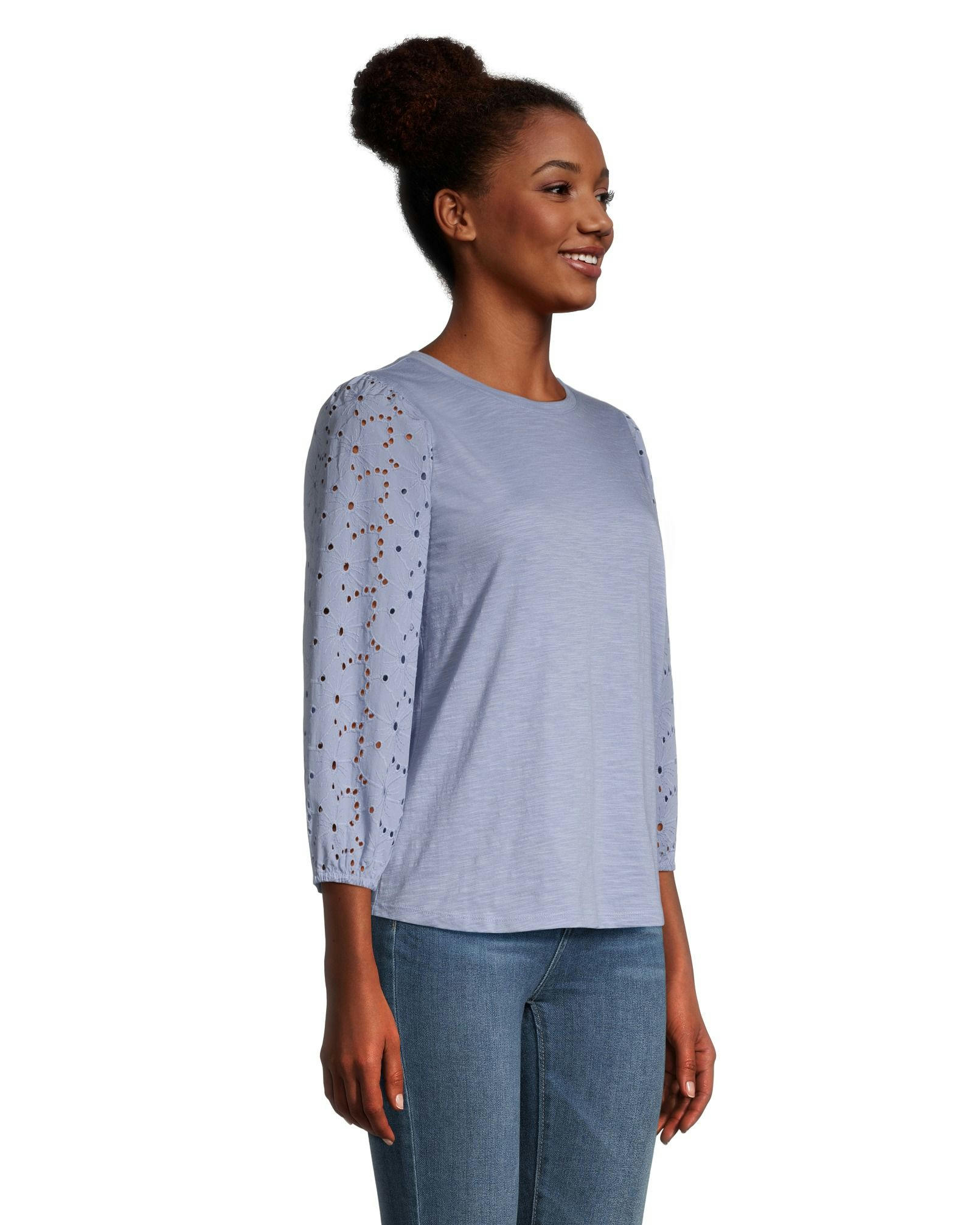 Denver Hayes Women's Semi Fitted 3/4 Length Sleeve Crew Neck T Shirt