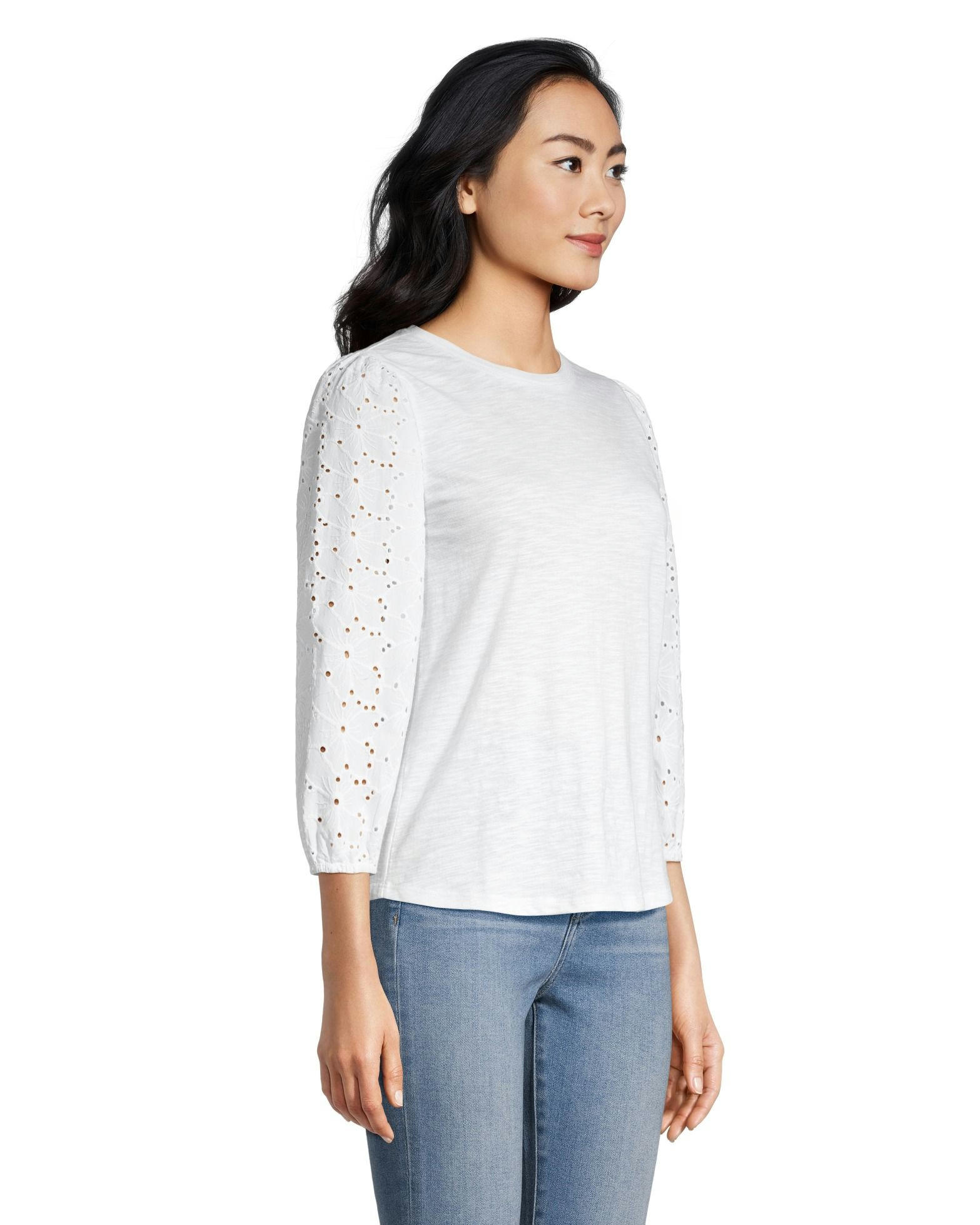 Denver Hayes Women's Semi Fitted 3/4 Length Sleeve Crew Neck T Shirt