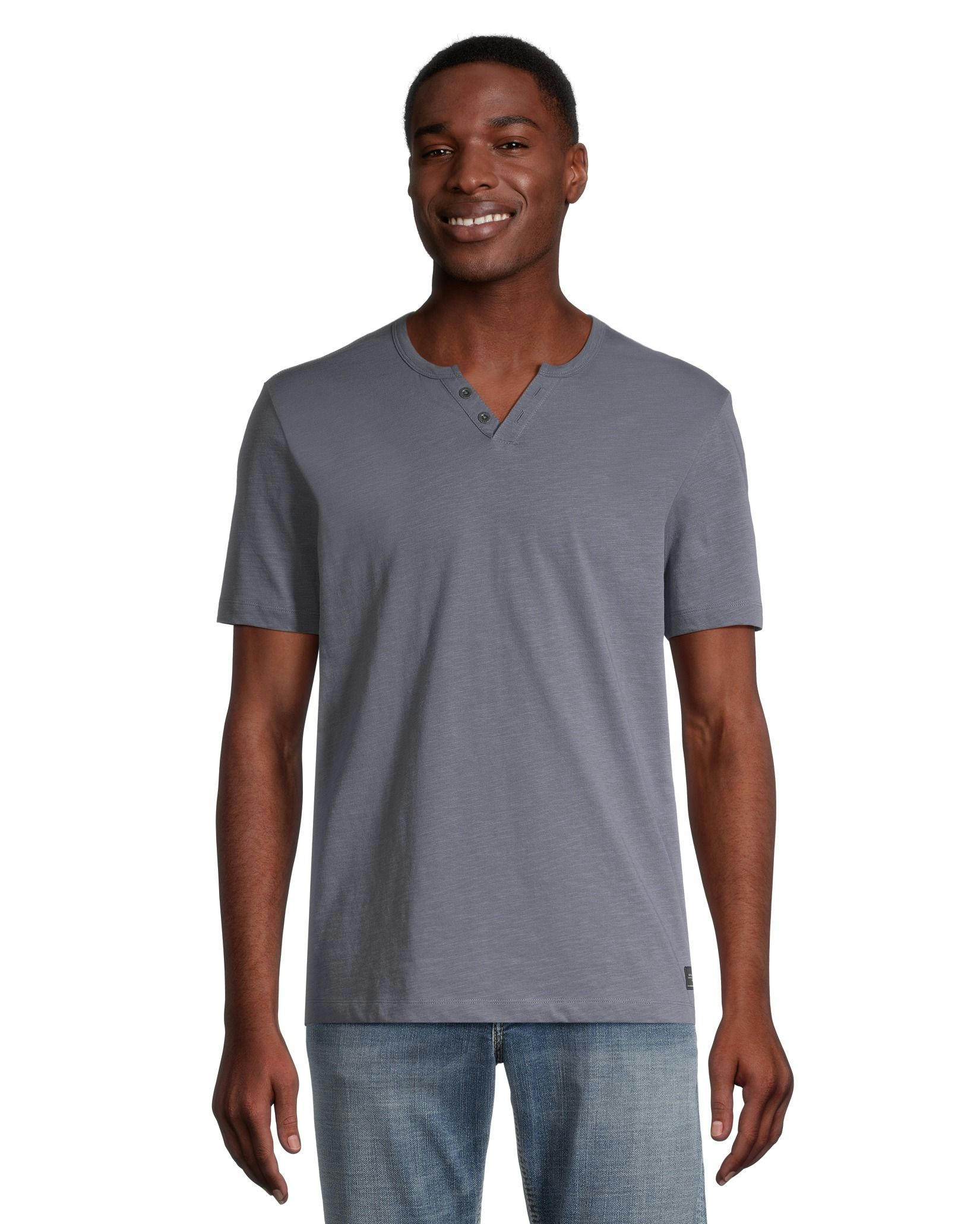 Silver Men's Short Sleeve Solid Slub Henley Shirt