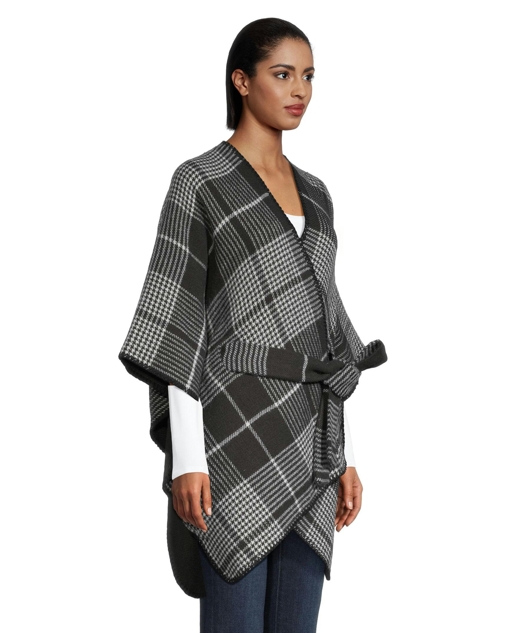 Denver Hayes Women's Plaid Self Tie Shawl Ruana