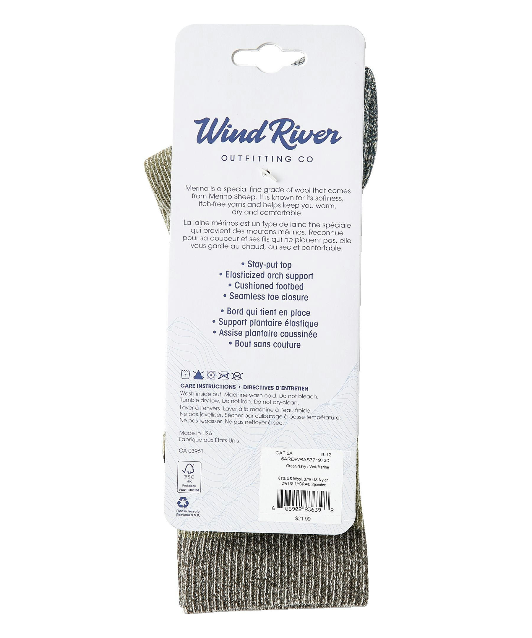 WindRiver Men's Lightweight Merino Blend Crew Socks