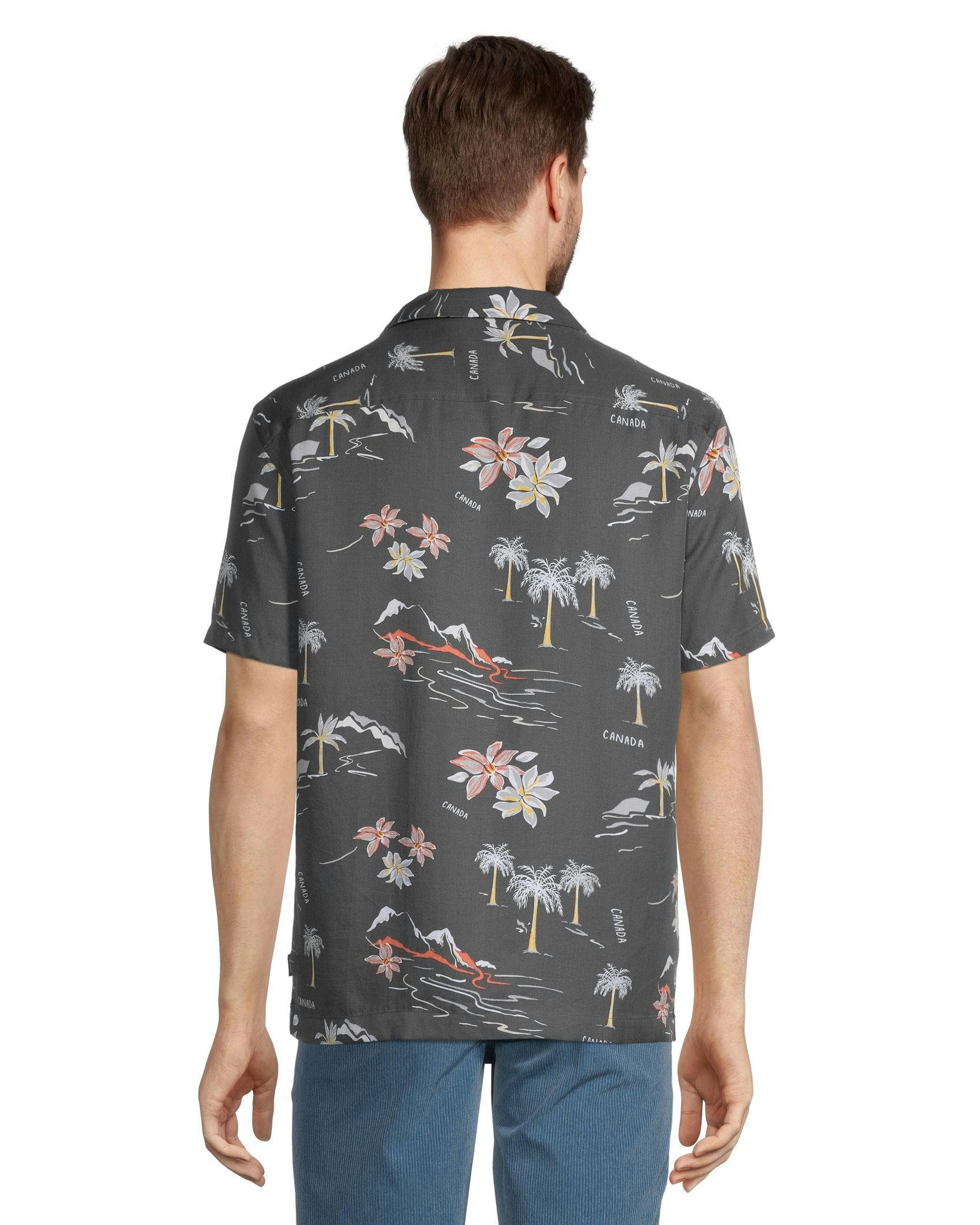 FarWest Men's Modern Fit Short Sleeve AOP Camp Collar Shirt