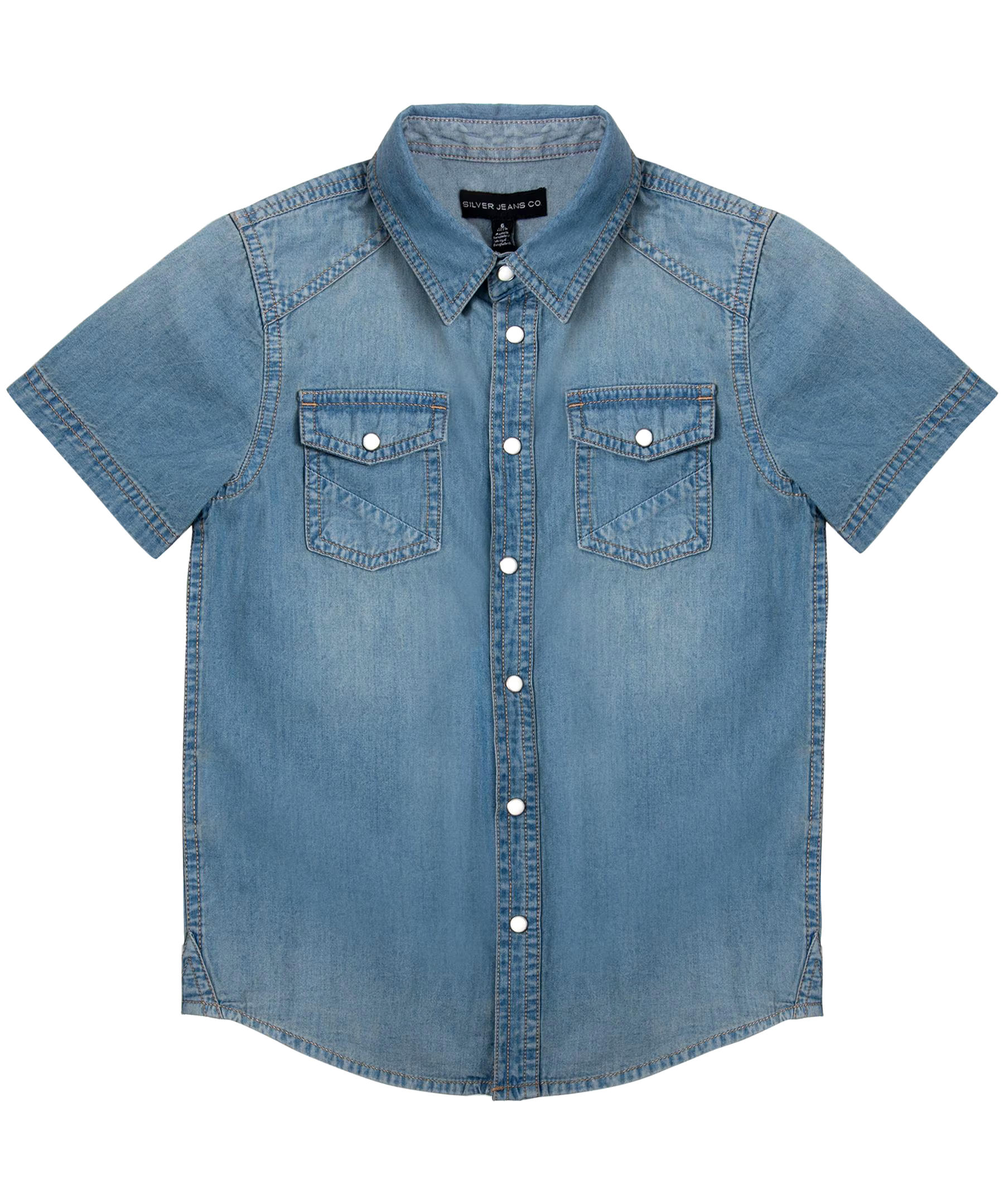 Youth Boys' Modern Fit Short Sleeve Shirt with 2 Chest Pockets - Med Wash