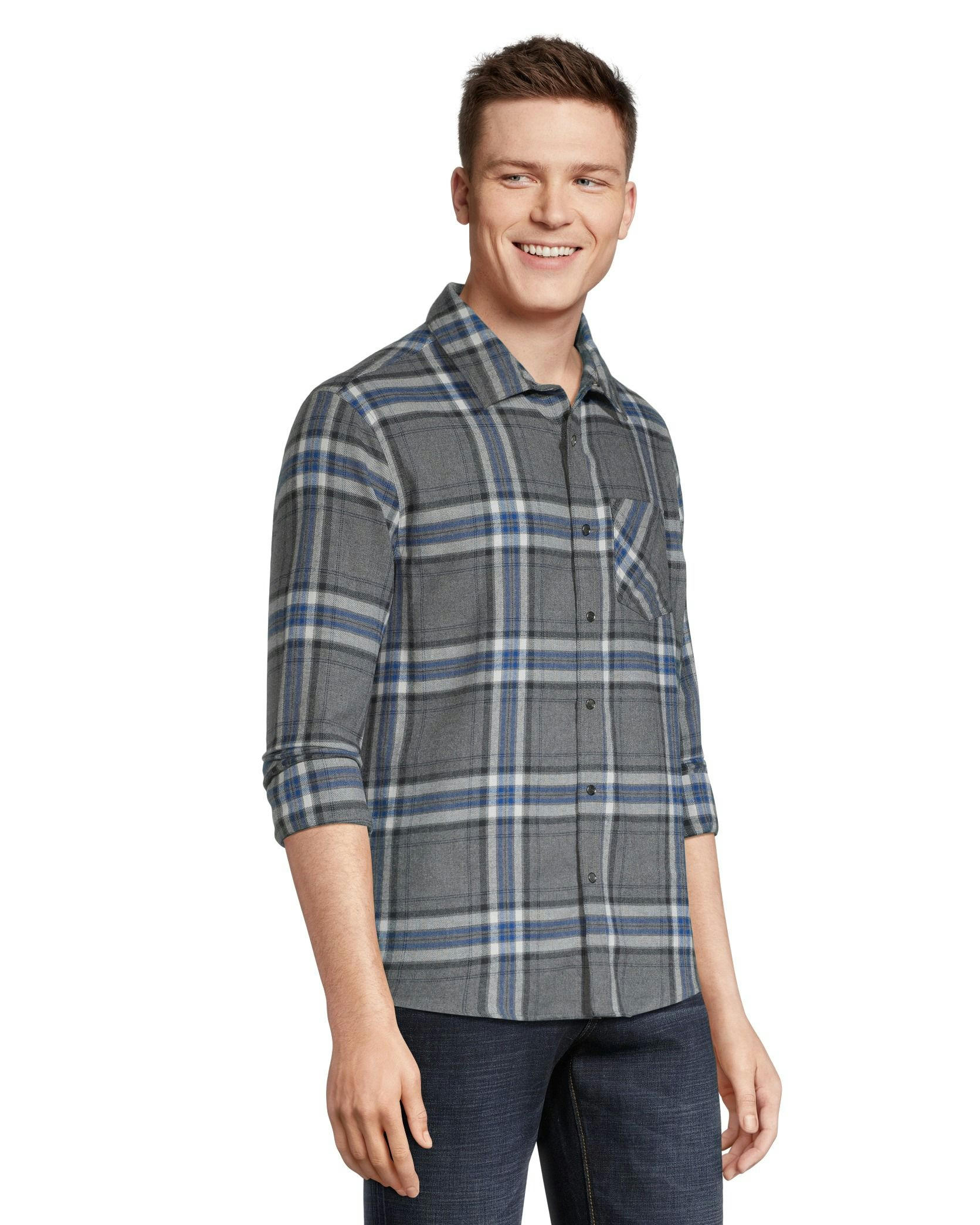Boston Traders Men's Double Brushed Long Sleeve Snap Flannel Shirt