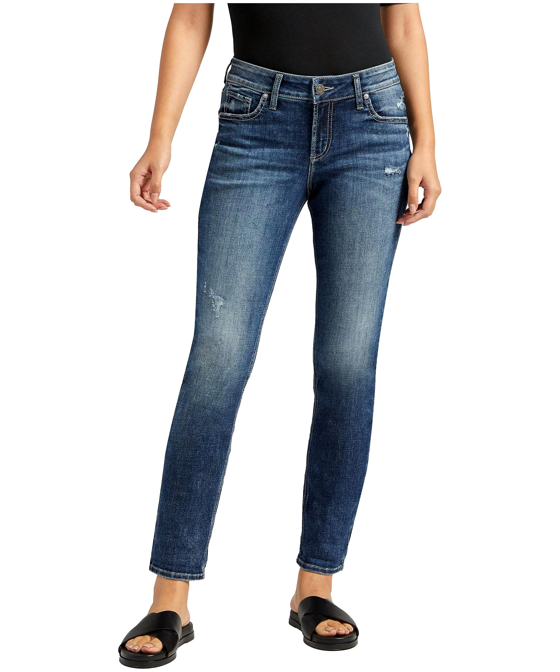 Silver Women's Elyse Mid Rise Straight Leg Jeans - Medium Indigo