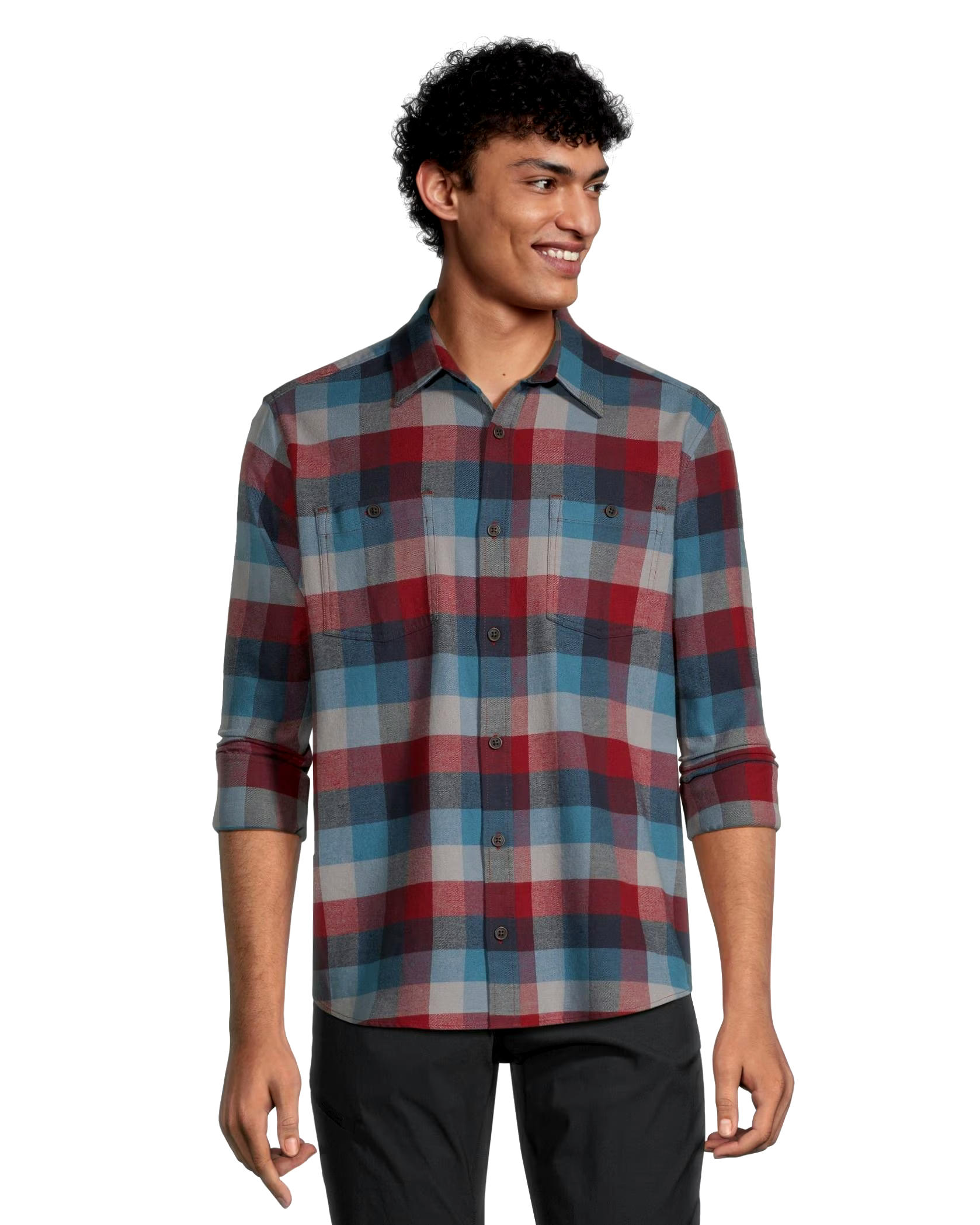 WindRiver Men's Basic Long Sleeve Regular Fit Stretch Plaid Flannel Shirt