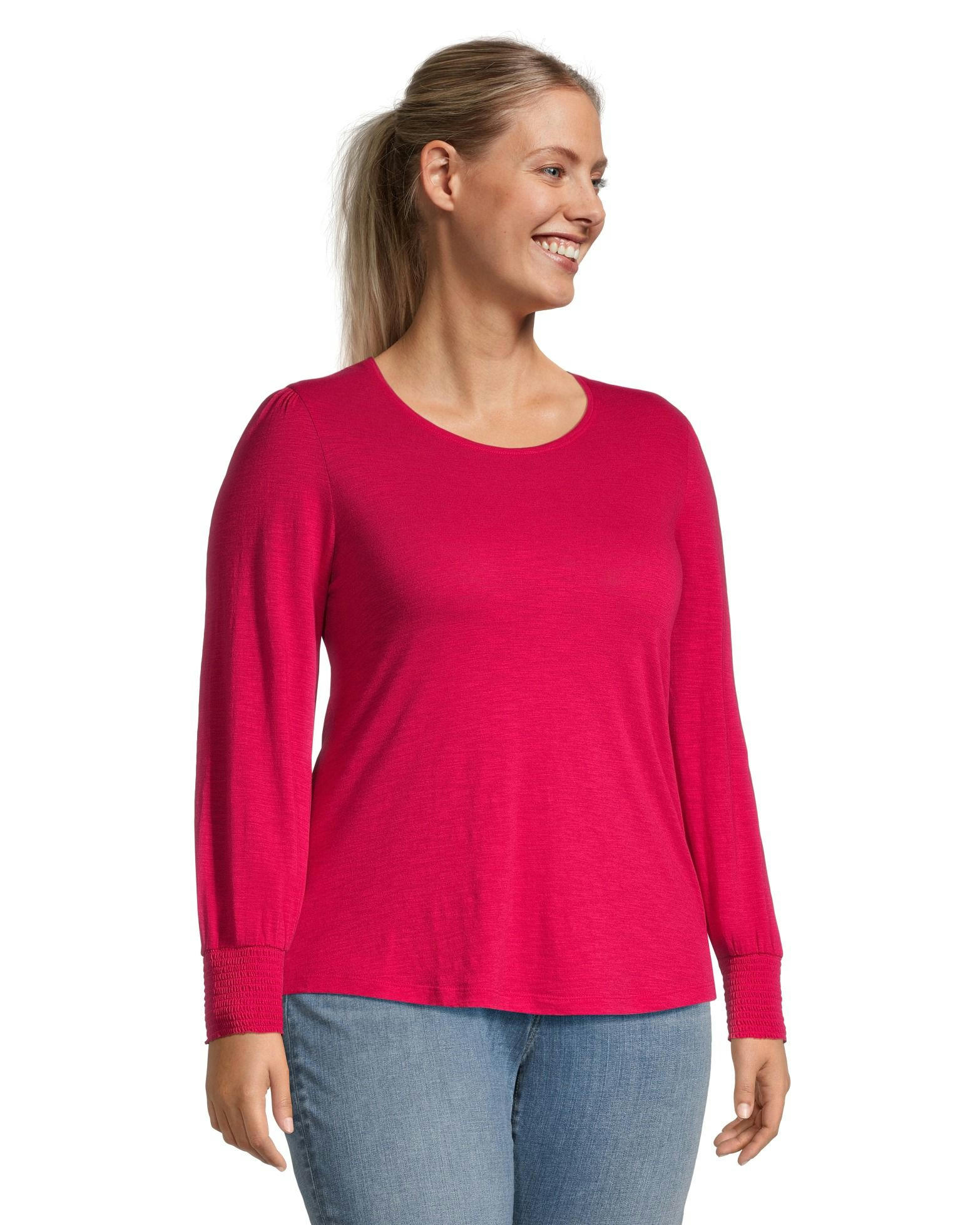 Denver Hayes Women's Semi Fitted Long Sleeve Gathered T Shirt