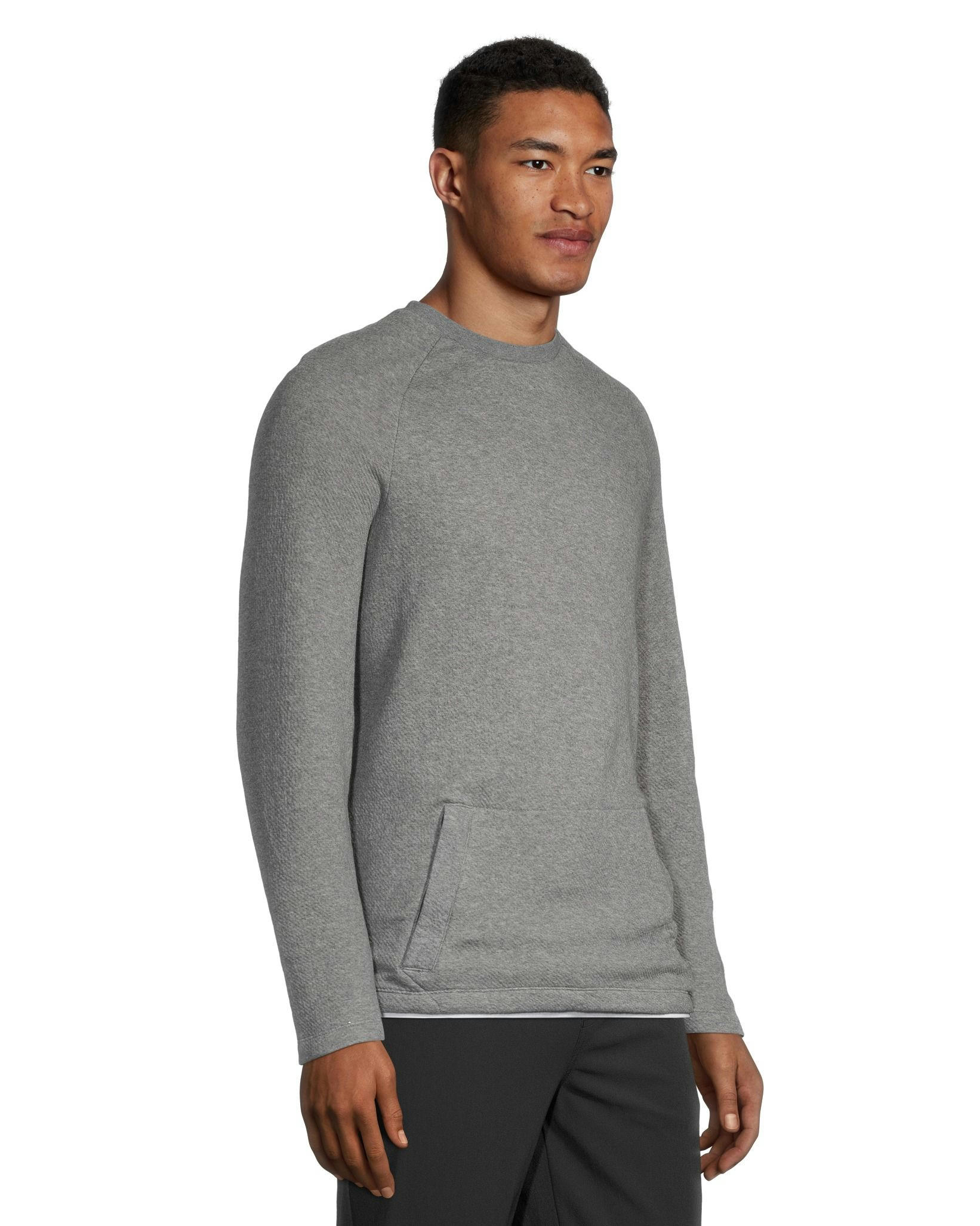 Men's Textured Knit Kangaroo Pocket Crewneck Pullover