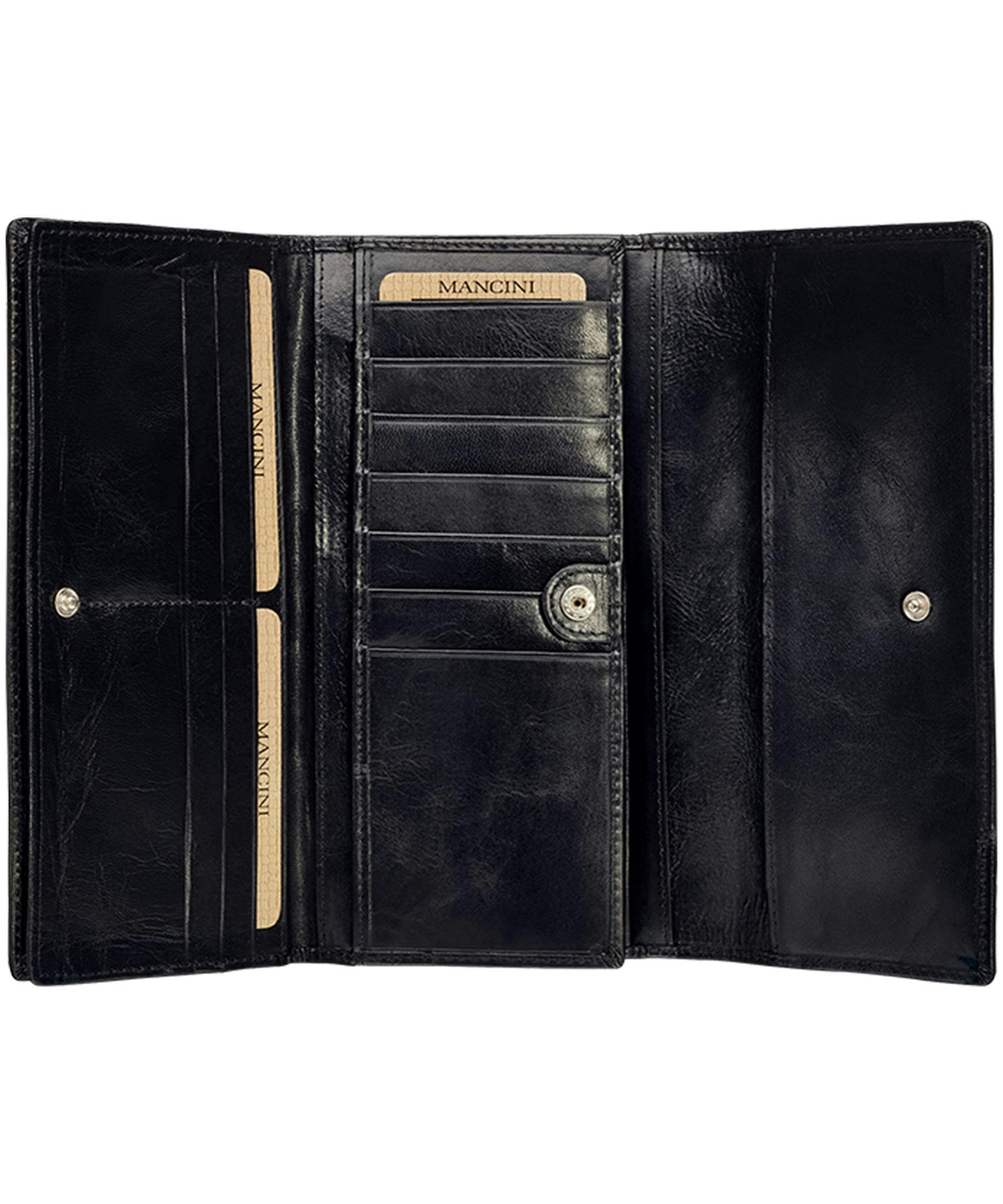 Mancini Leather Goods Women's Casablanca RFID Secure Trifold Wallet Black