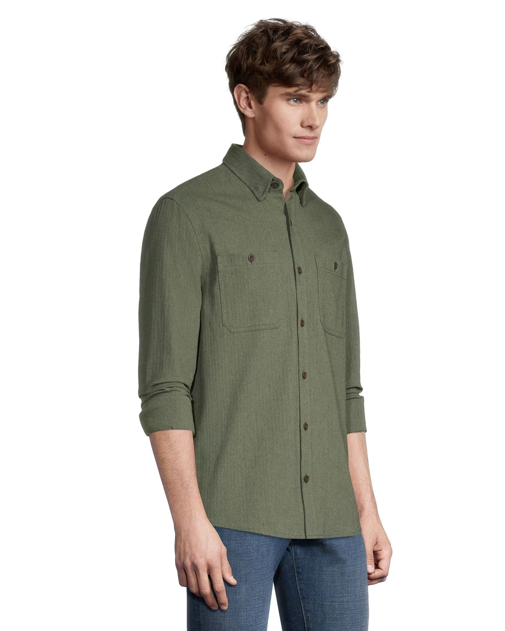 Denver Hayes Men's Premium Modern Fit Stretch Herringbone Shirt