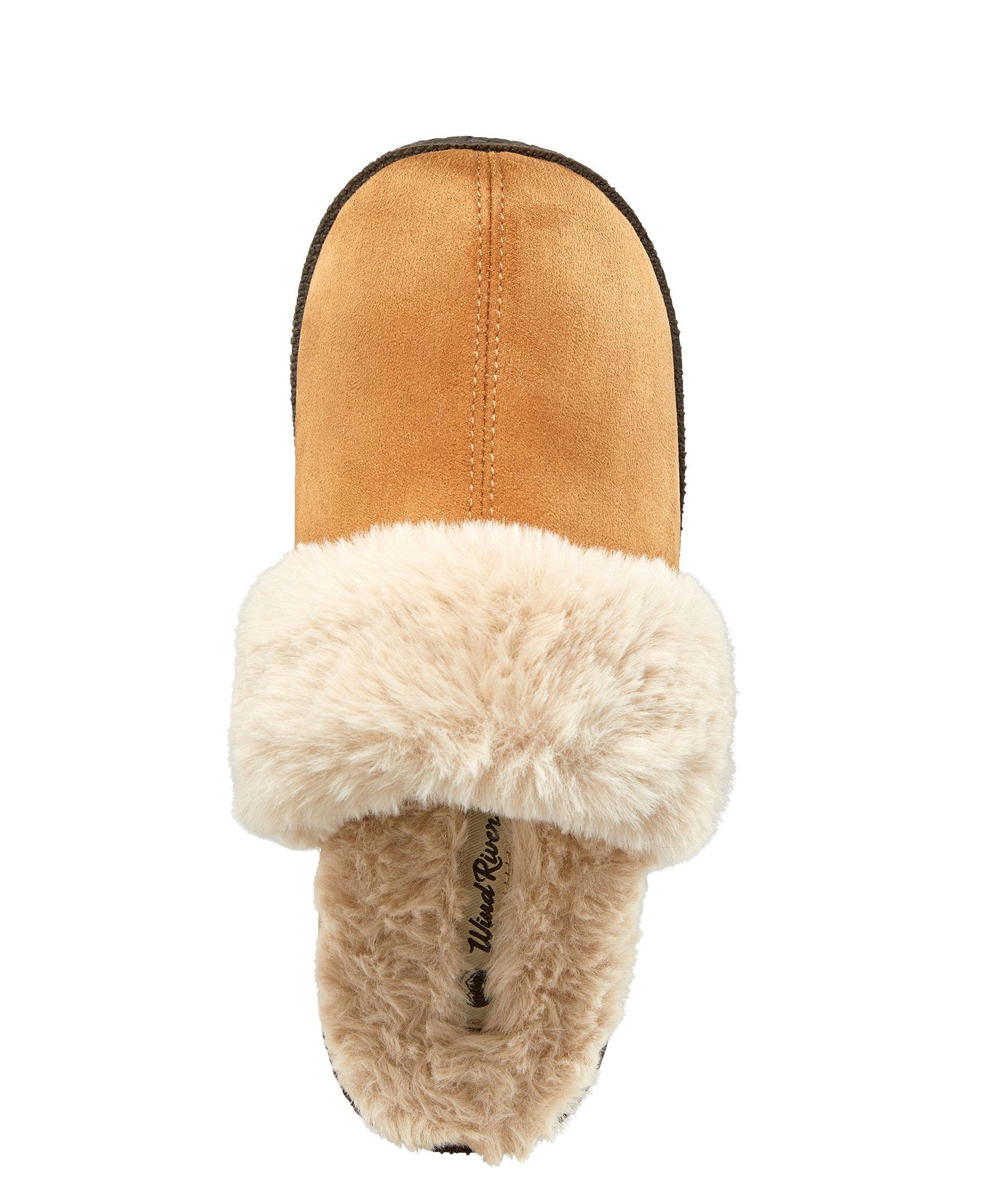 WindRiver Women's Faux Fur Trim Suede Slippers