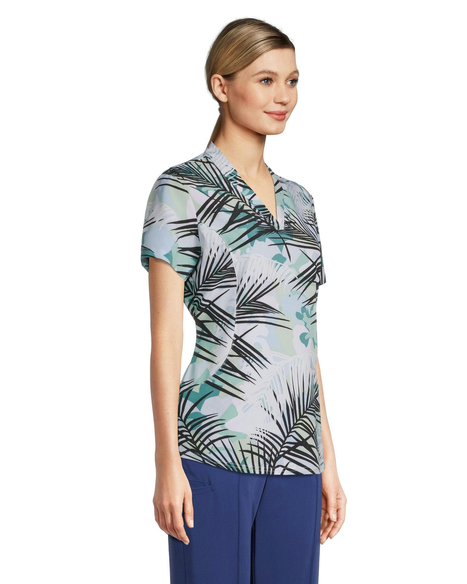 HEALTH PRO Women's Contour Side Print Scrub Top - Fern Stand
