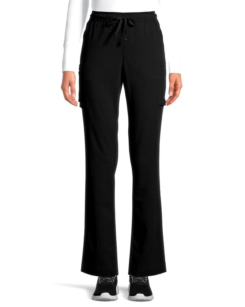 Health Pro Heart Women's Heart Cargo Pocket Elastic Stretch Waist with Drawstring Scrub Pants - Black