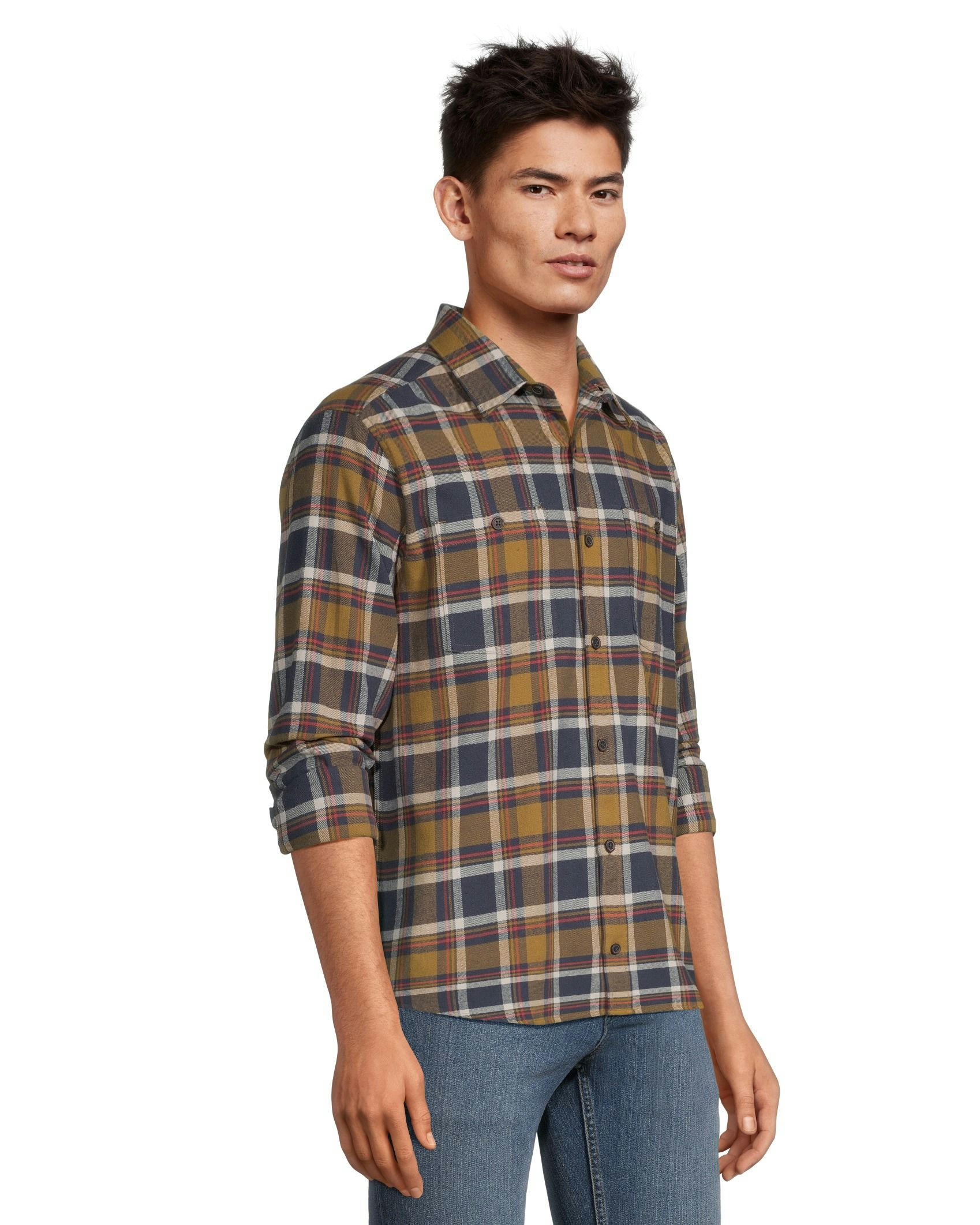 WindRiver Men's Long Sleeve Button Down Basic Stretch Flannel Shirt