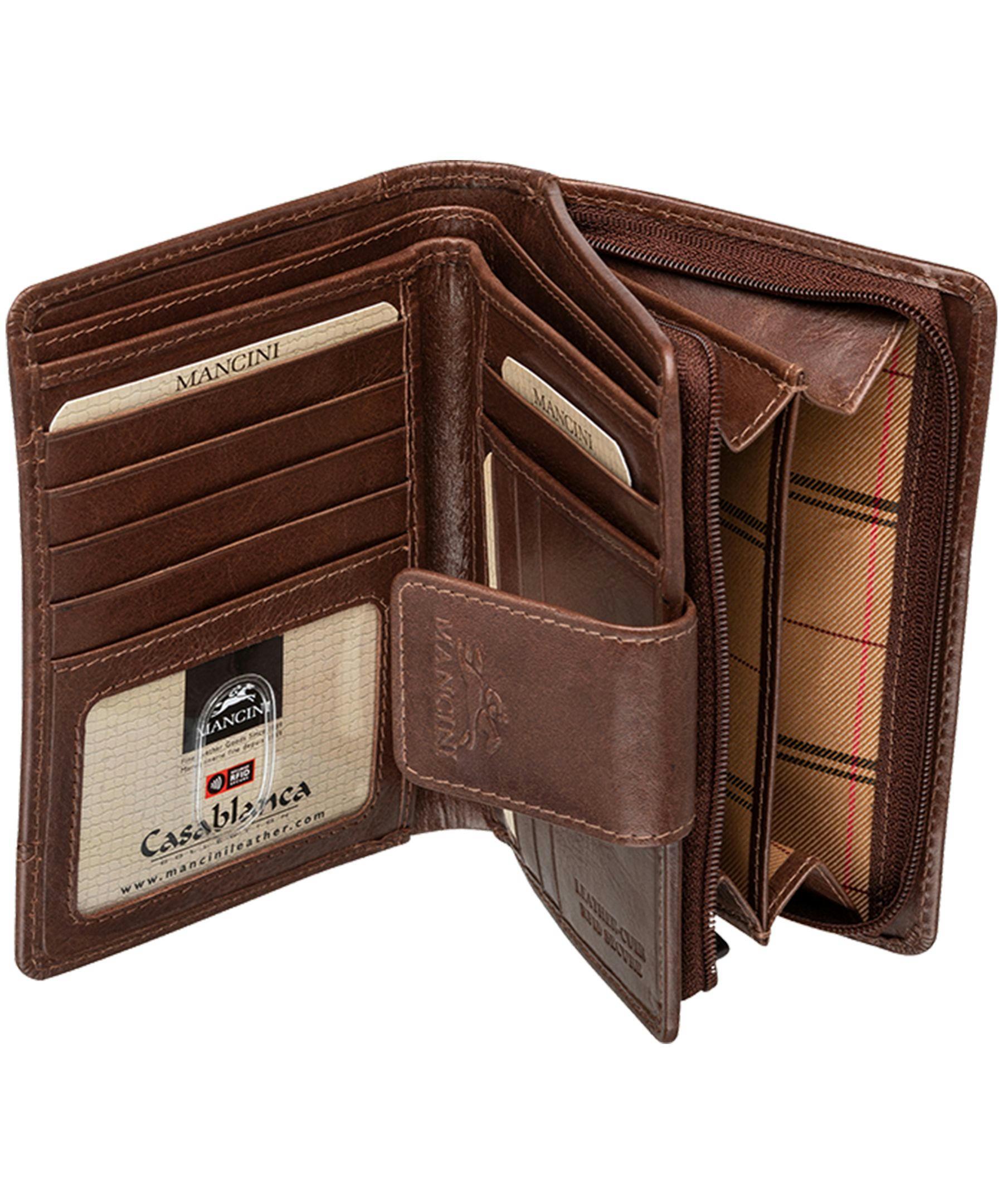 Mancini Leather Goods Women's Casablanca RFID Secure Medium Clutch Wallet Brown