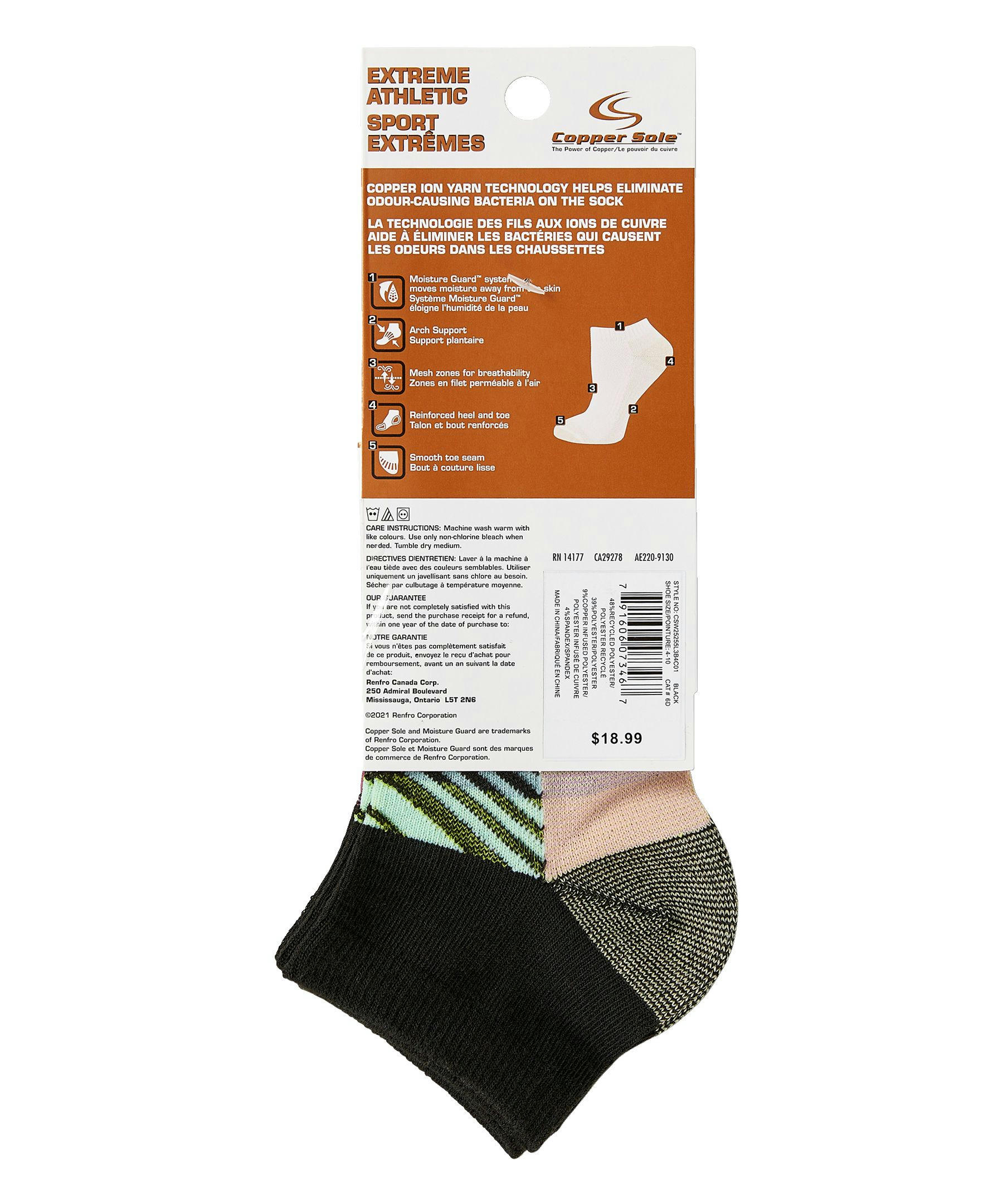 Copper Sole Women's 3 Pack Extreme Athletic Low Cut Socks