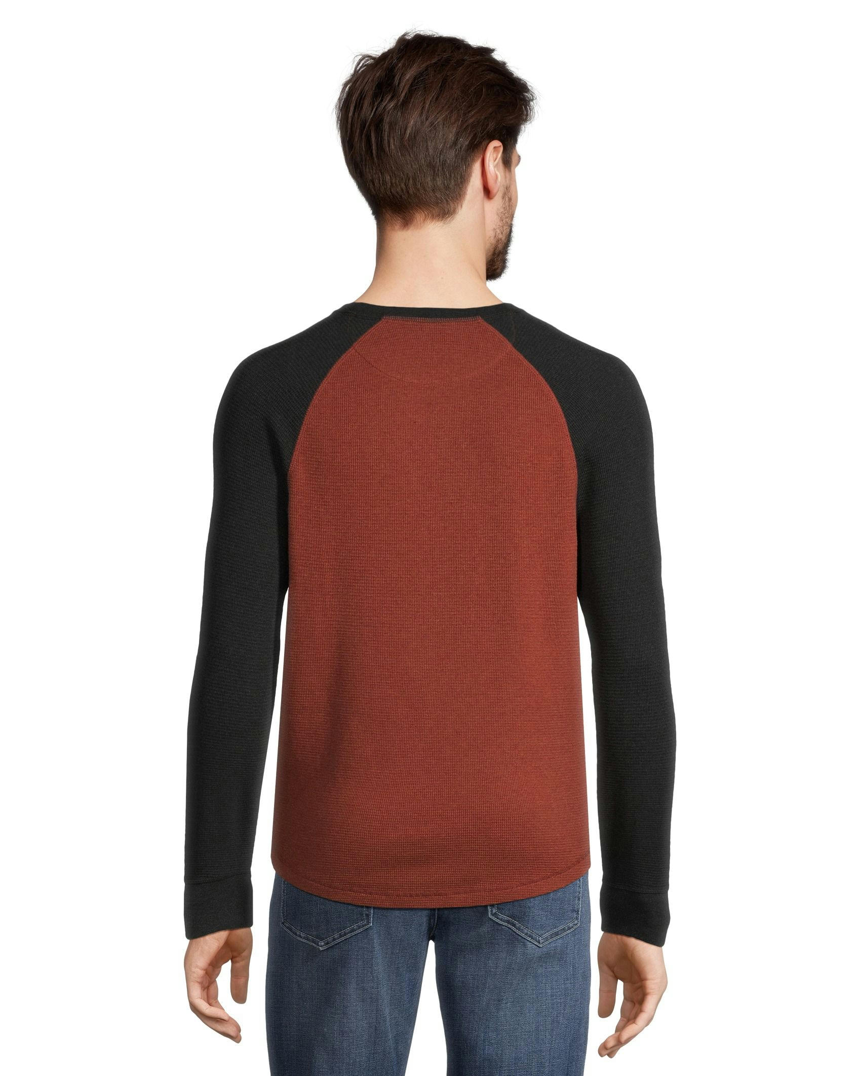 Denver Hayes Men's Long Sleeve Waffle Raglan Crewneck Knit Top