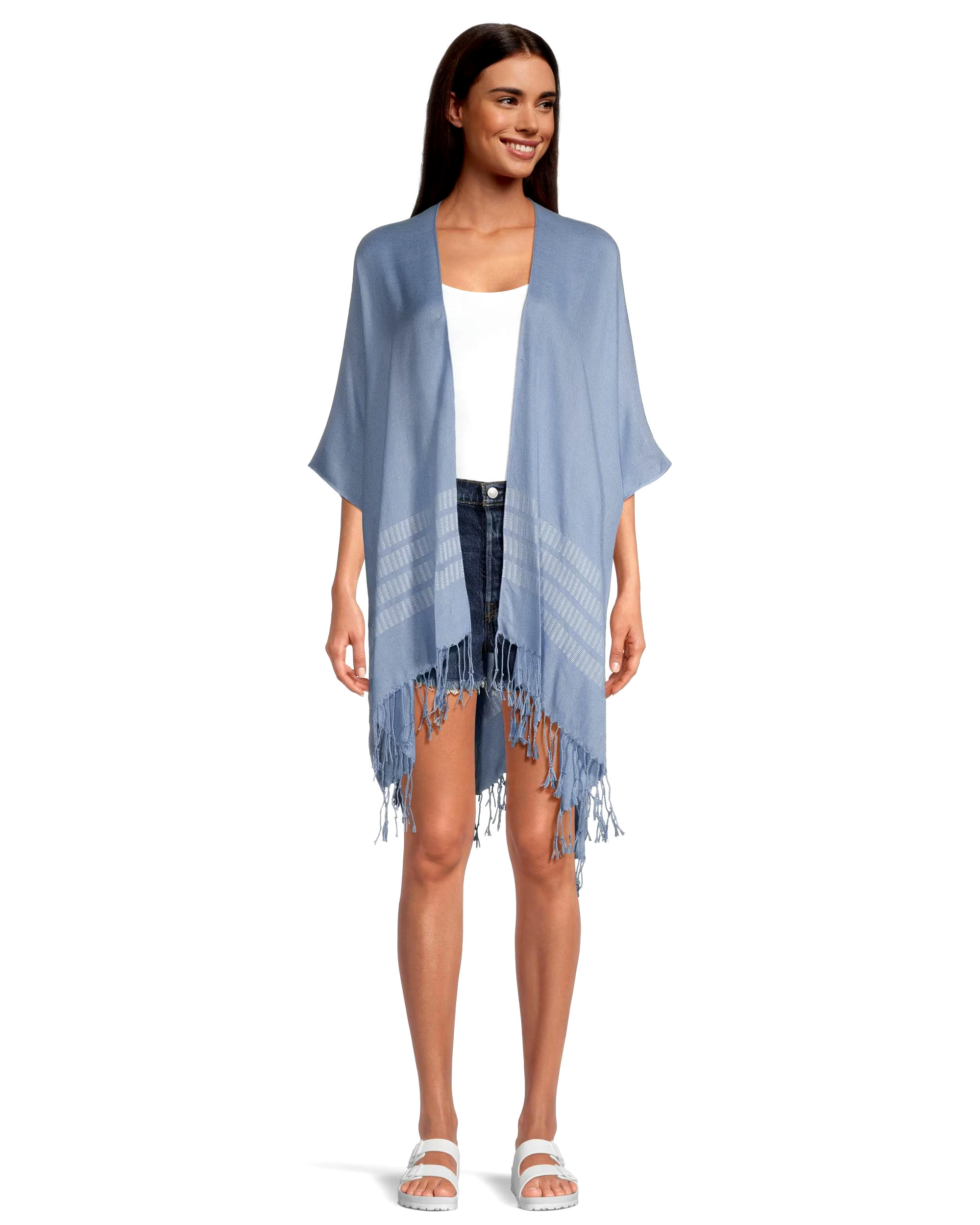 FarWest Women's Striped Edge Ruana