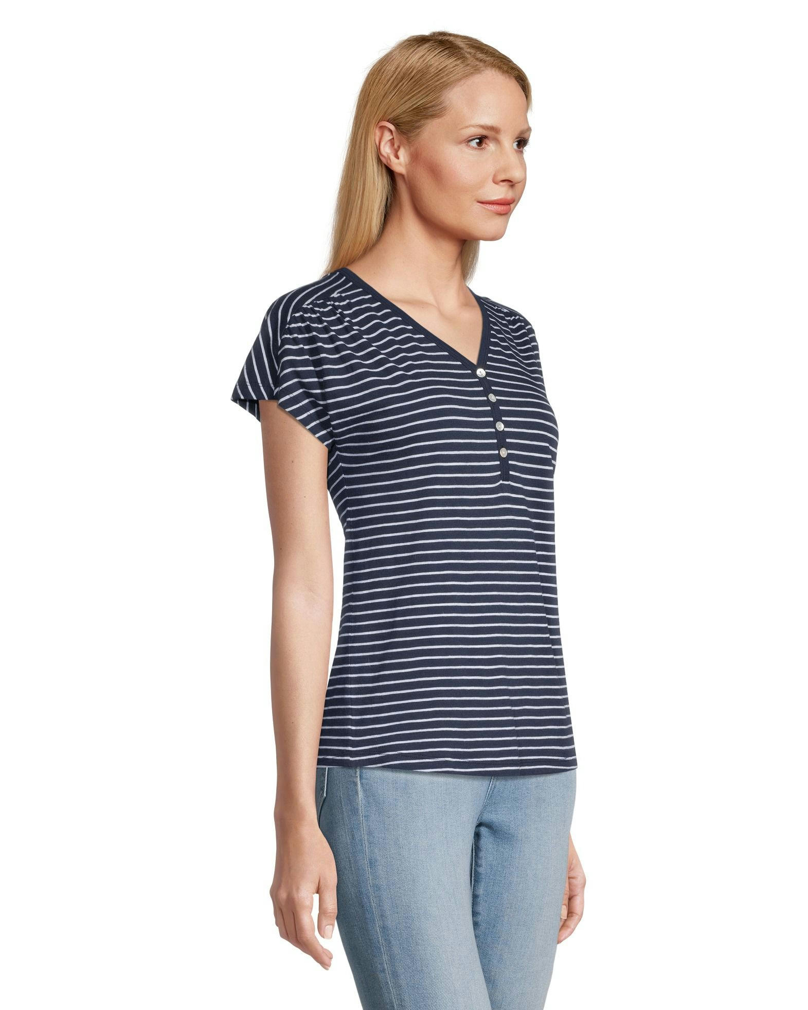 Women's Gathered Y-Neck Henley Top