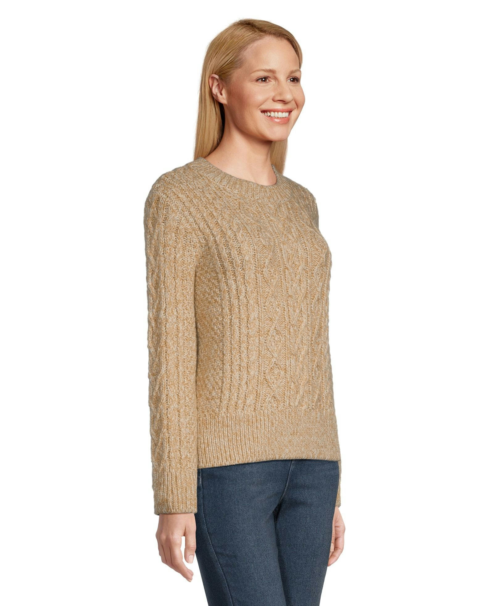 WindRiver Women's Heritage Cable Stitch Semi Fitted Crewneck Pullover