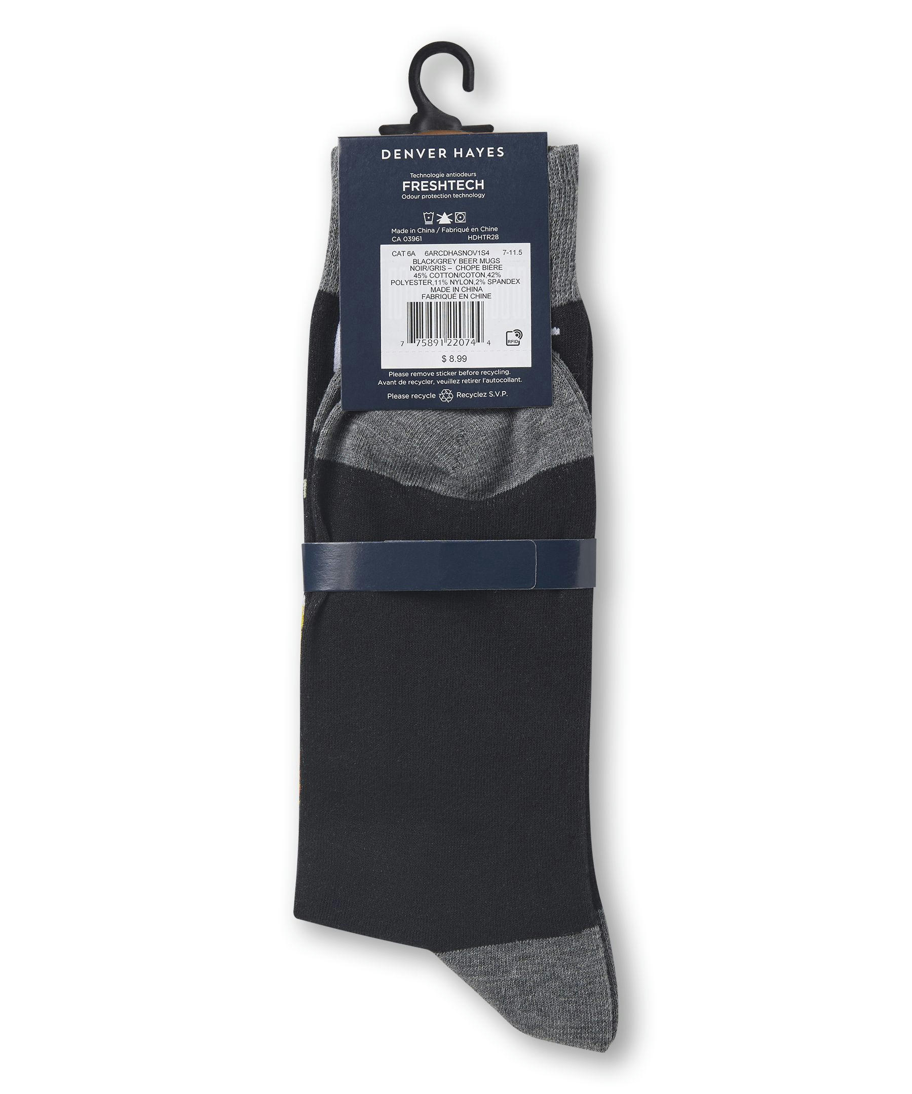 Denver Hayes Men's FRESHTECH® Beer Pattern Casual Crew Socks