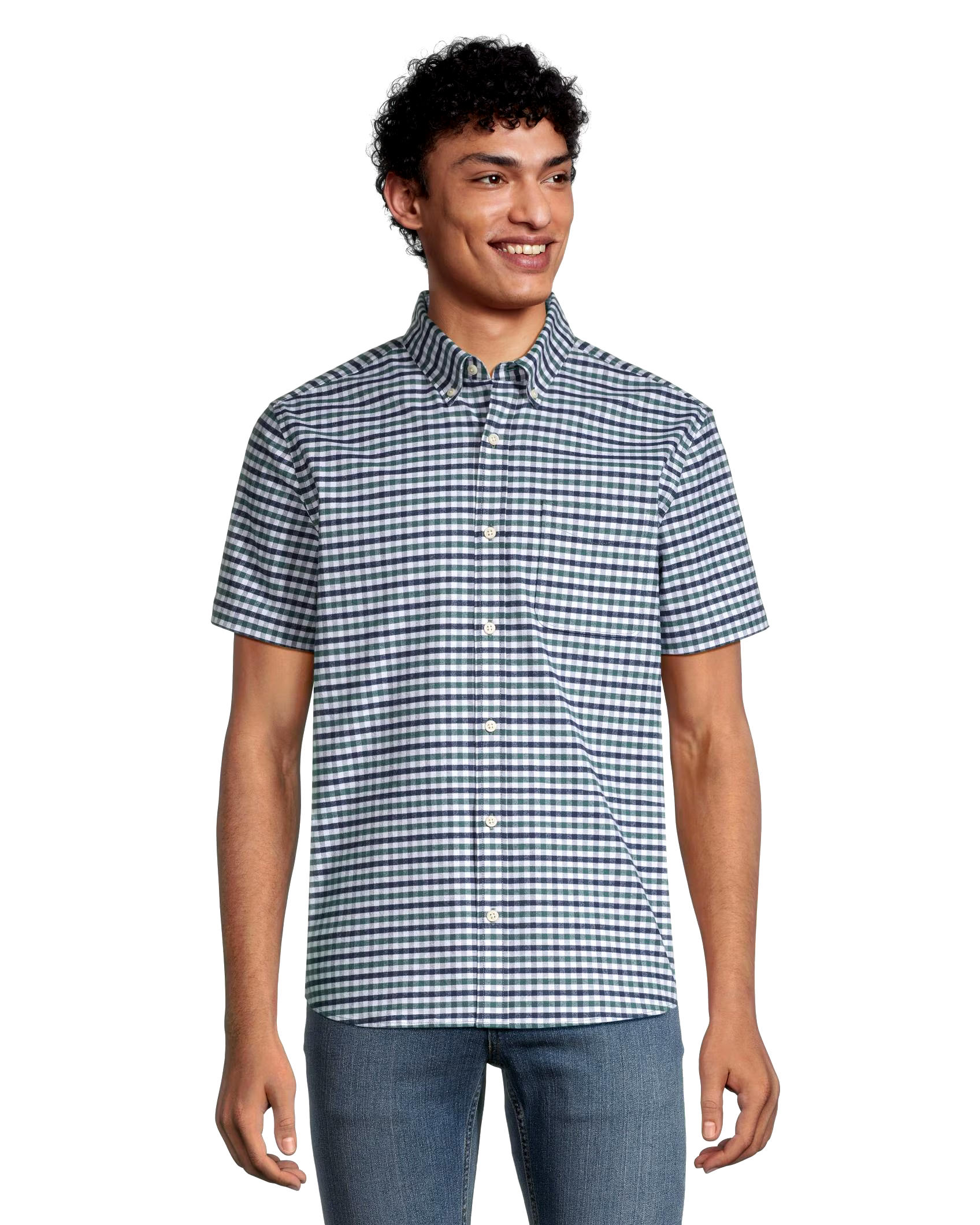 Denver Hayes Men's Stretch Oxford Modern Fit Short Sleeve Button Down Shirt