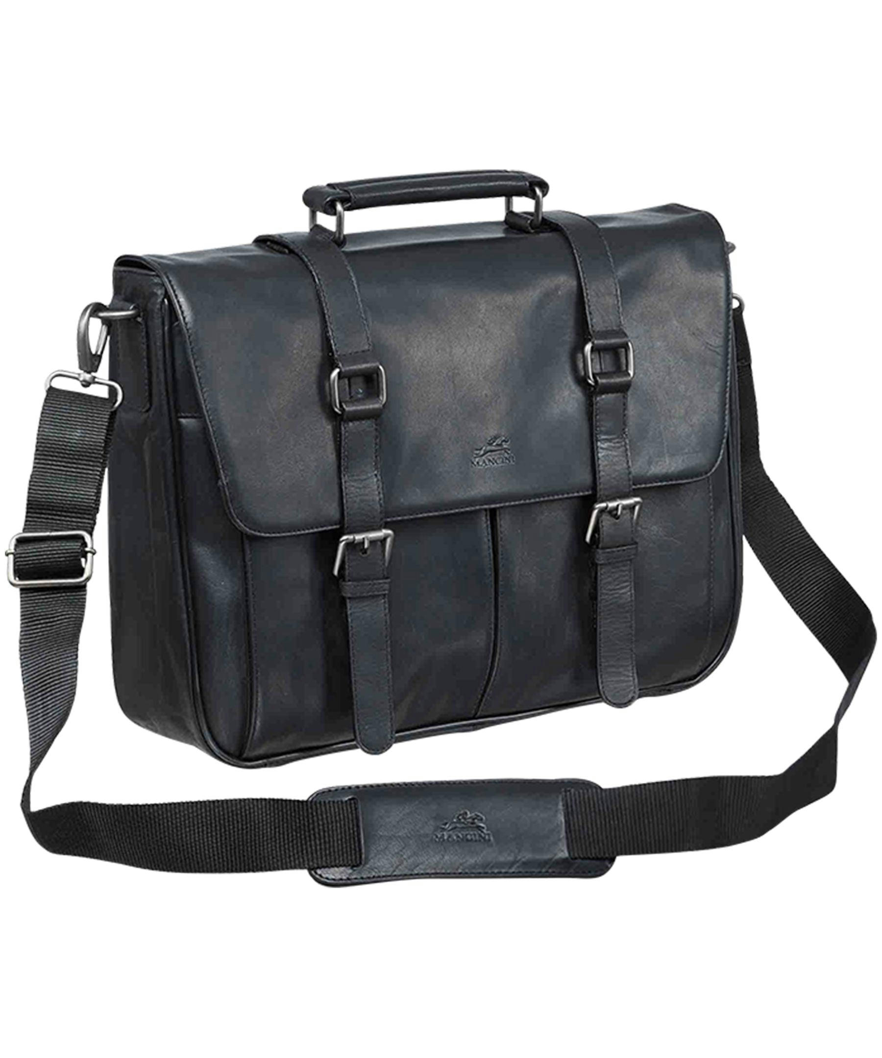 Mancini Leather Goods Men's Buffalo Laptop Briefcase Black