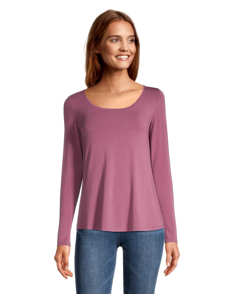 Denver Hayes Women's Long Sleeve Relaxed Fit Scoop Neck T Shirt