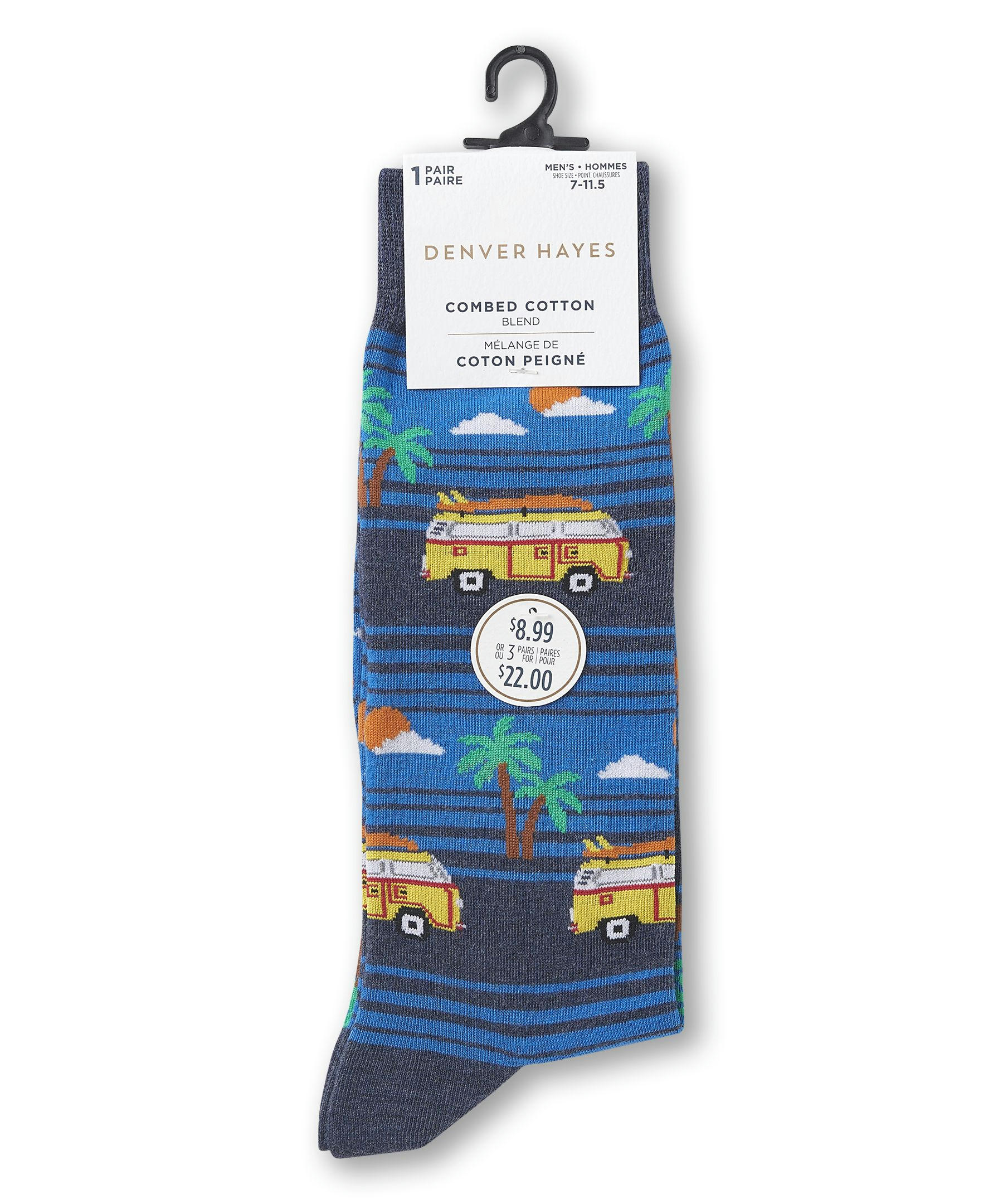 Denver Hayes Men's FRESHTECH® Tropical Pattern Casual Crew Socks
