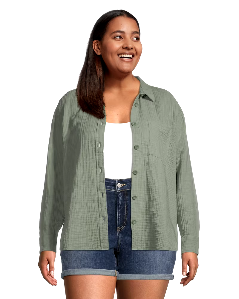 Women's Double Gauze Long Sleeve Button Down Shirt