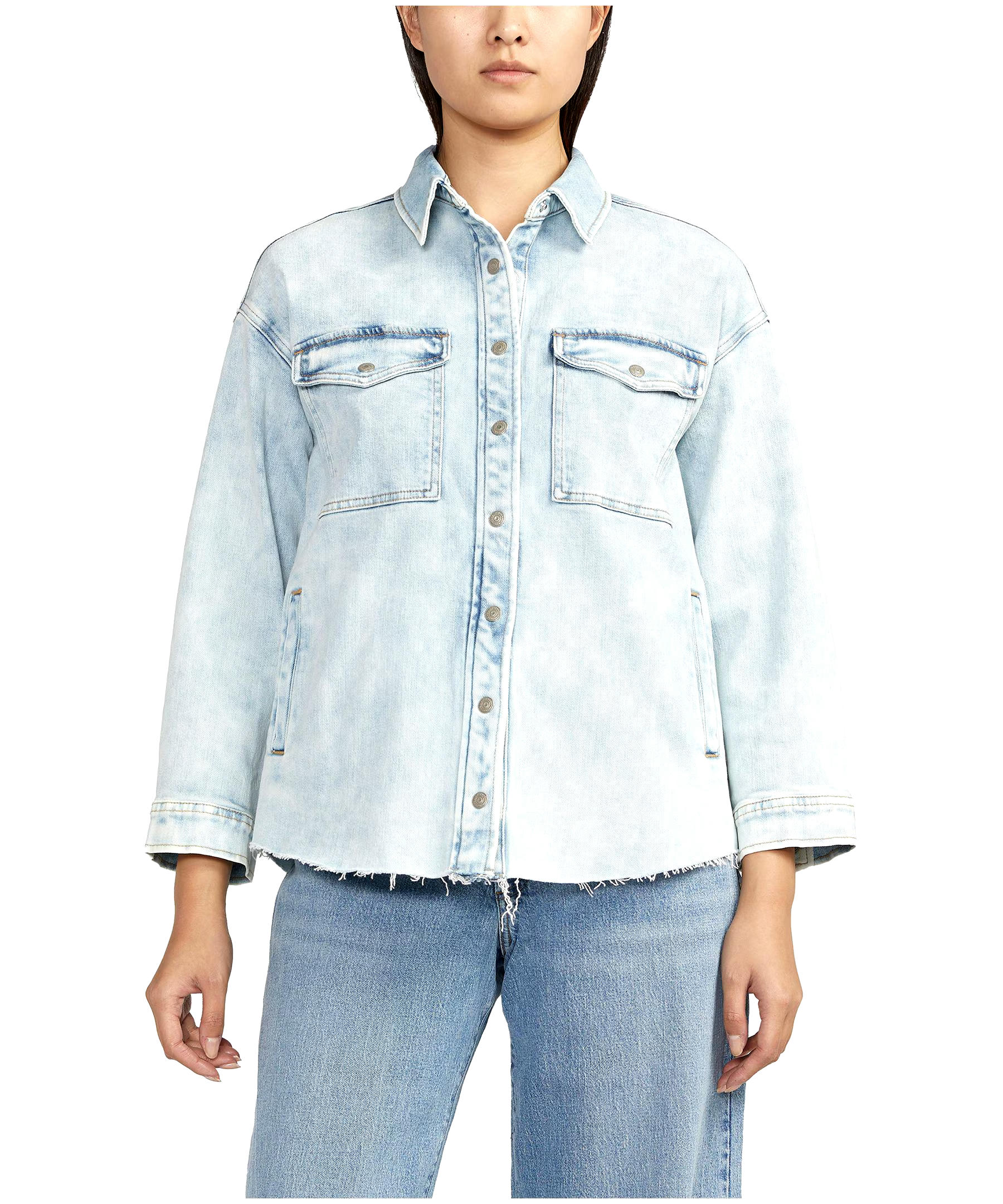 Silver Women's Relaxed Fit 3/4 Sleeve Denim Shacket