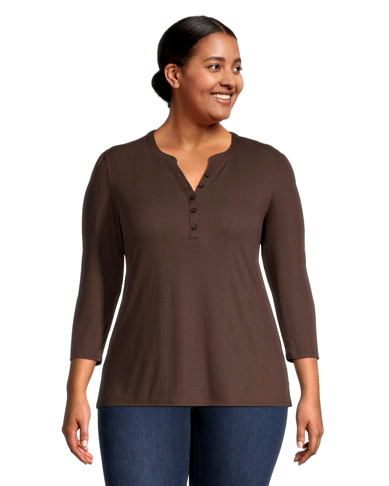 Denver Hayes Women's 3/4 Sleeve Variegated Henley T Shirt