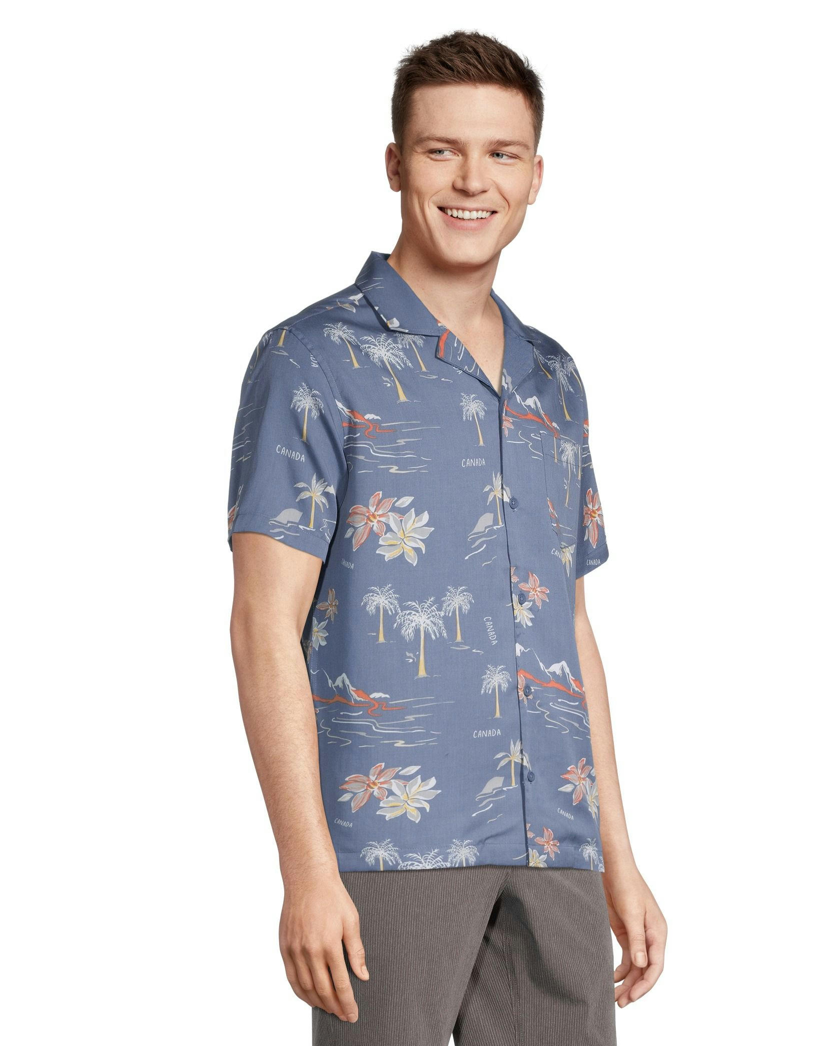 FarWest Men's Modern Fit Short Sleeve AOP Camp Collar Shirt