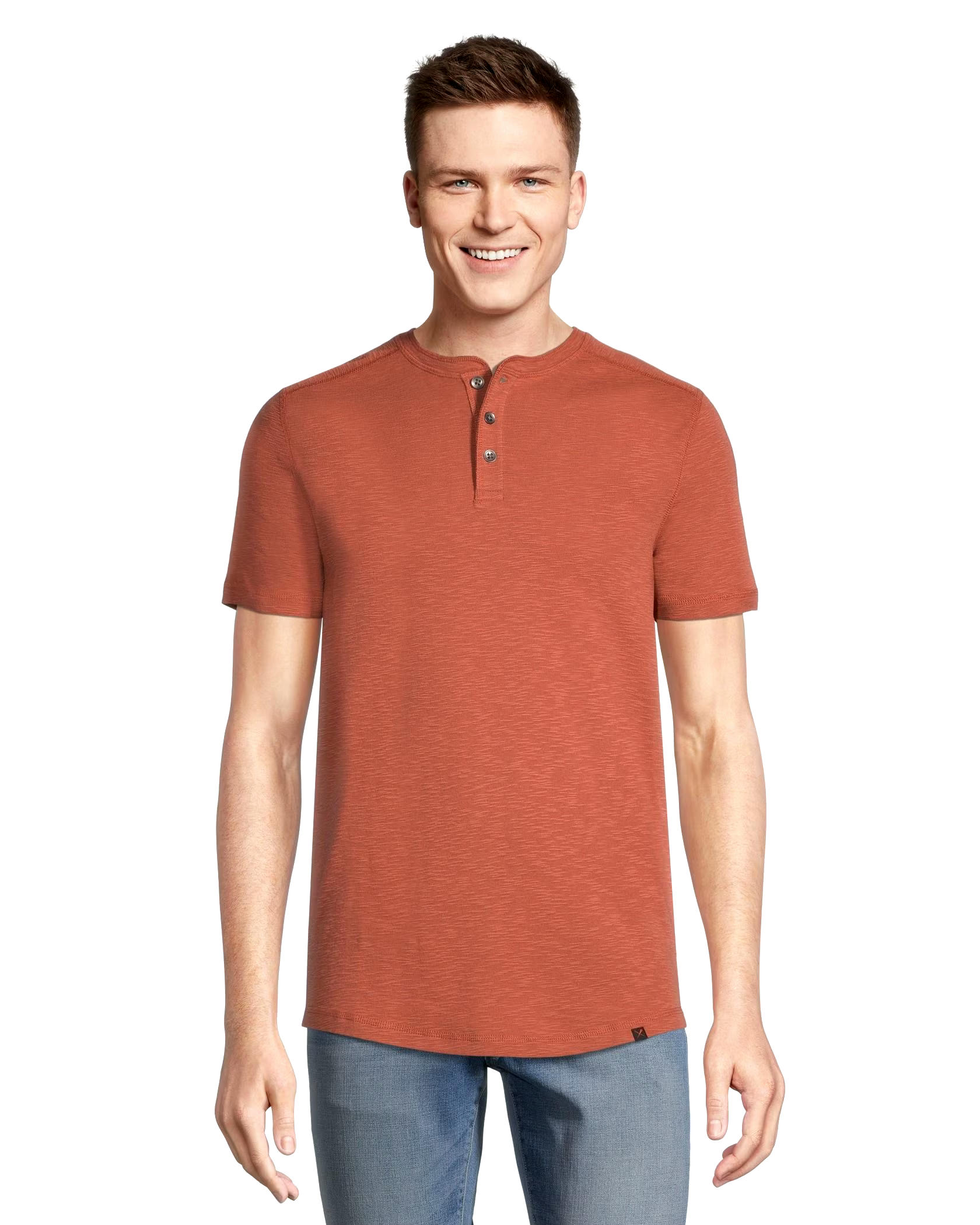 Denver Hayes Men's Short Sleeve Modern Fit 3-Button Slub Finish Cotton Henley Shirt